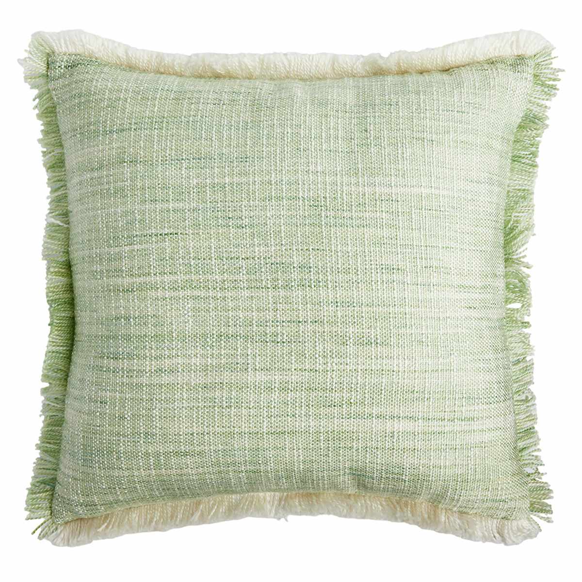 Providence Light Green Solid Woven with Fringe Outdoor Throw Pillow, 18"