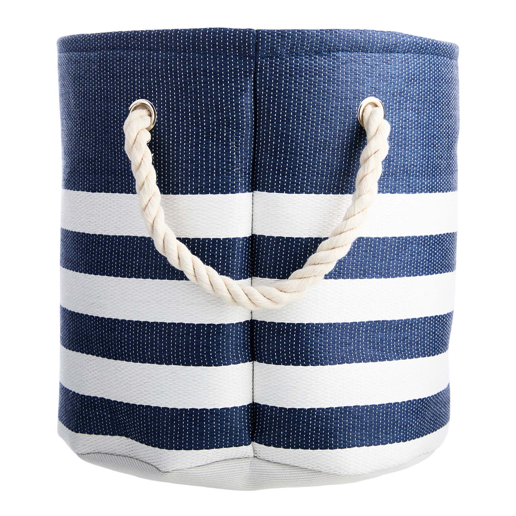Providence Blue Striped Round Storage Basket, Small
