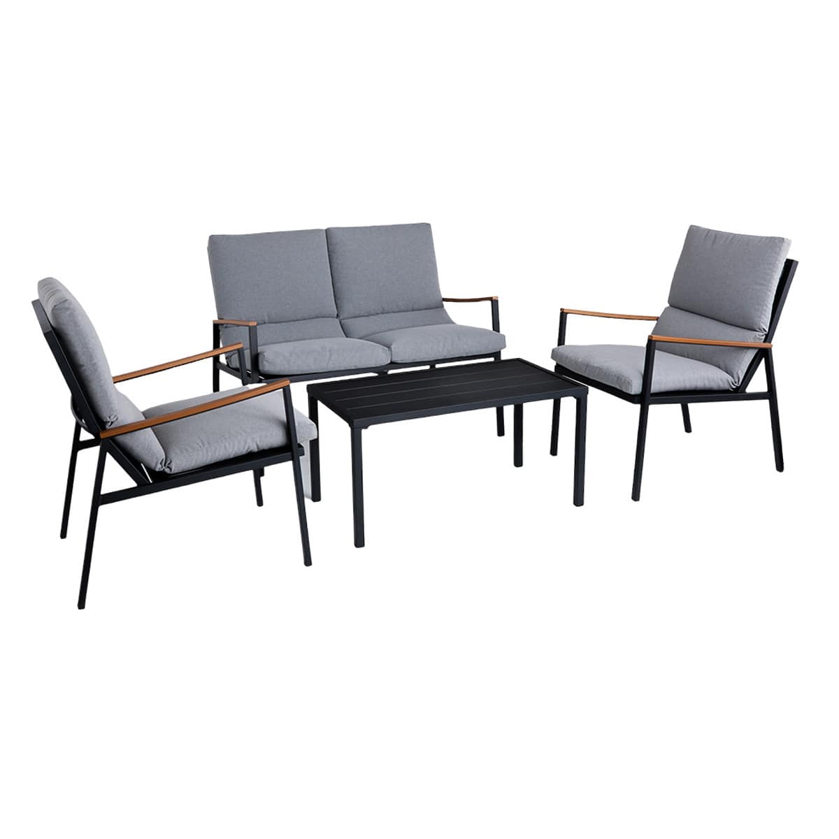 Crosby St. Porter 4-Piece Graphite Metal with Stone Cushions Seating Patio Set