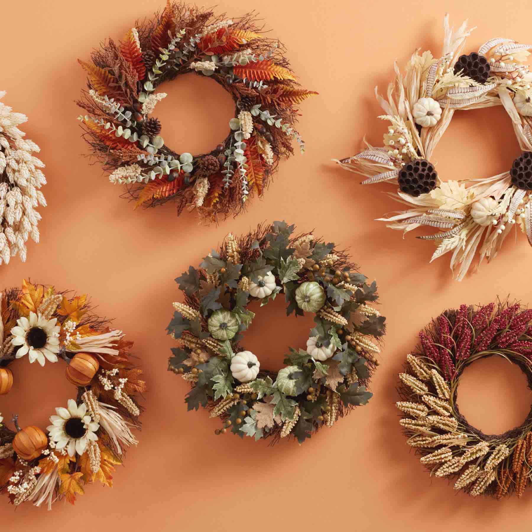 White & Green Pumpkins Burlap Wreath, 22"