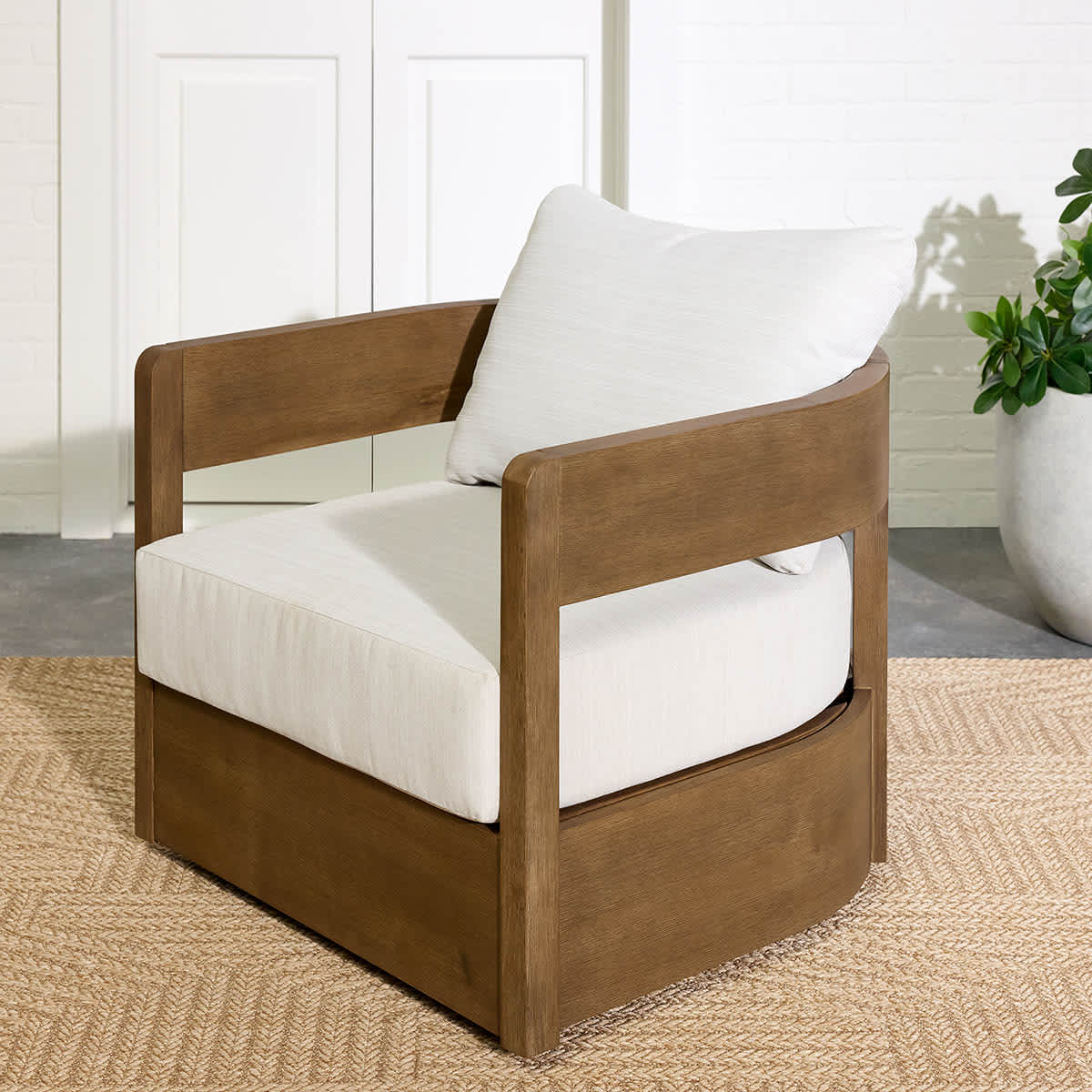 Oakes Driftwood Finish Acacia Wood with Ash Cushions Swivel Patio Armchair