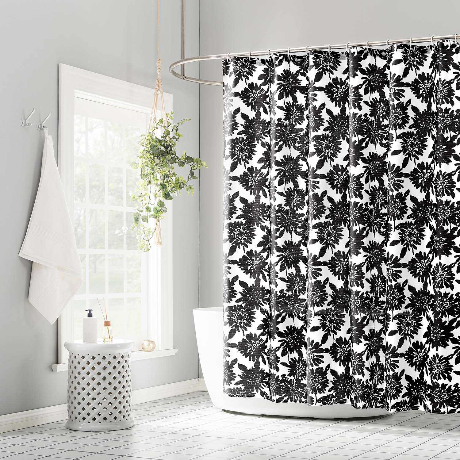 13-Piece Luma Black Floral Shower Curtain Set, 70x72