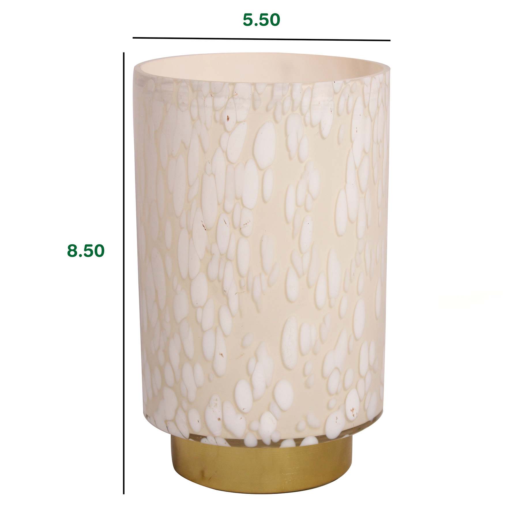 White Frit Glass with Metal Base, 8.75"