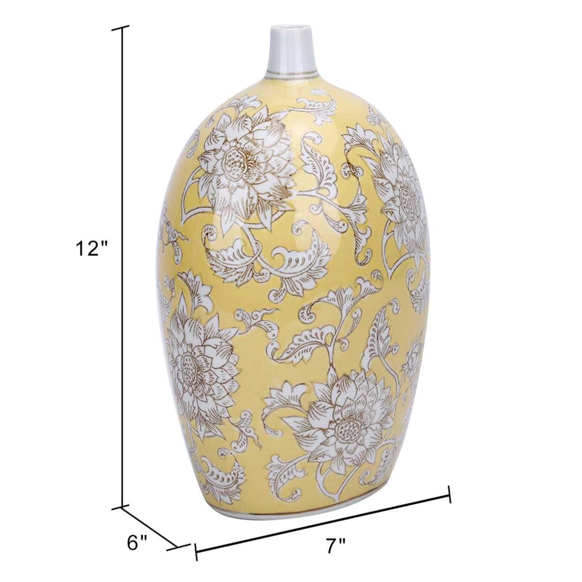 Yellow Floral Ceramic Vase, 12"