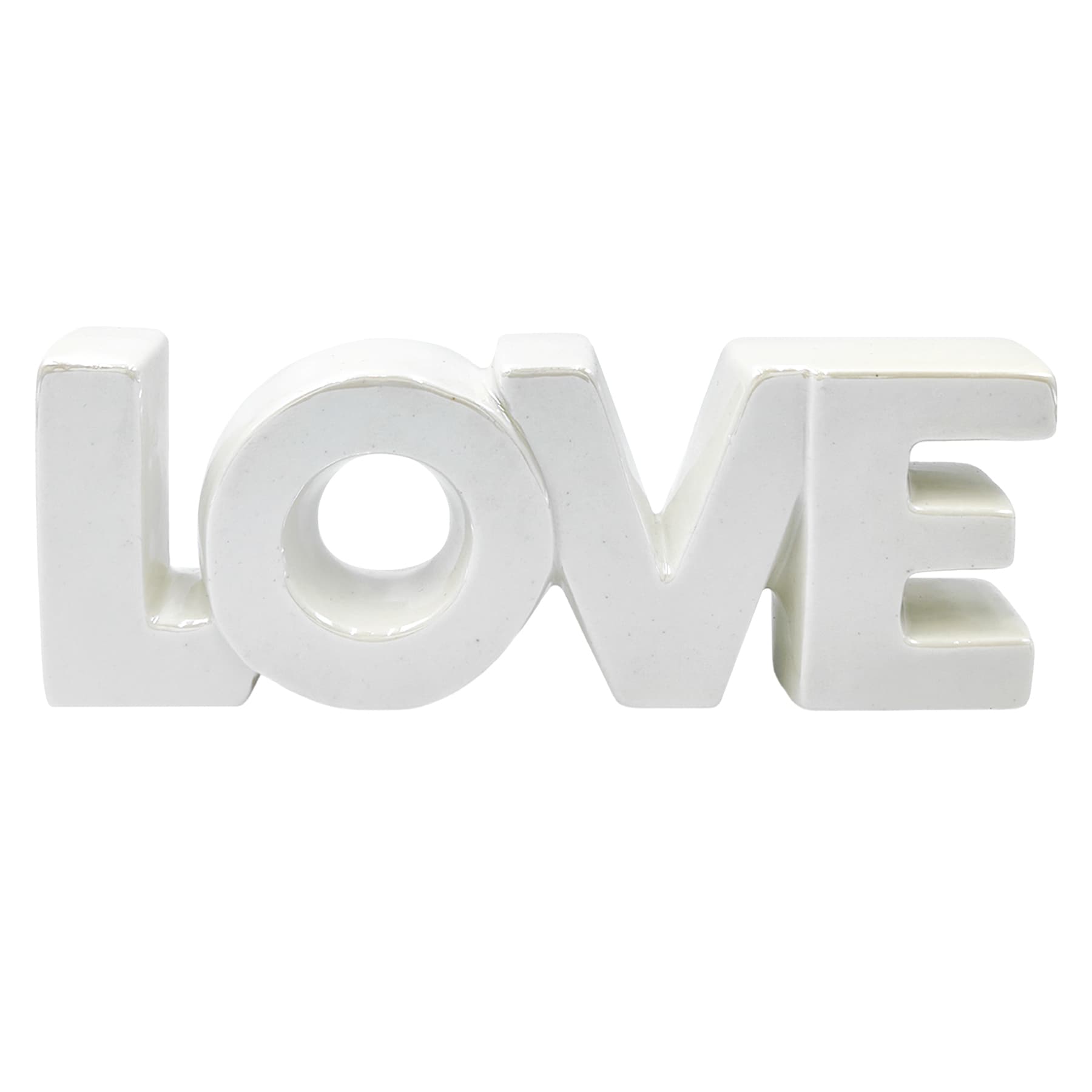 White Ceramic Love Tabletop Sign, 8"