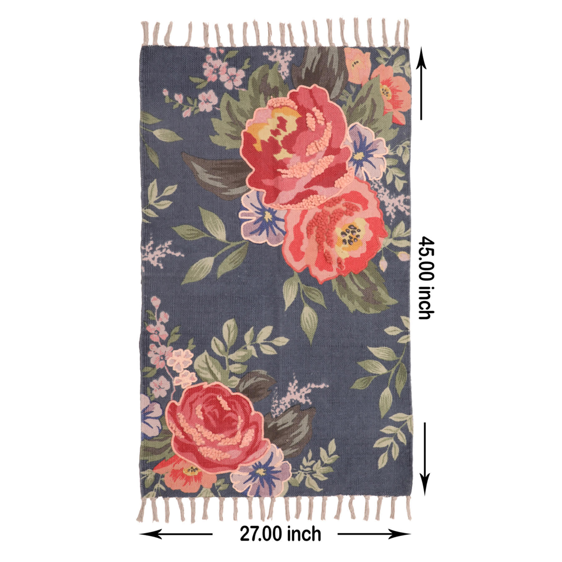 Large Floral Embroidered Navy Accent Rug, 27x45