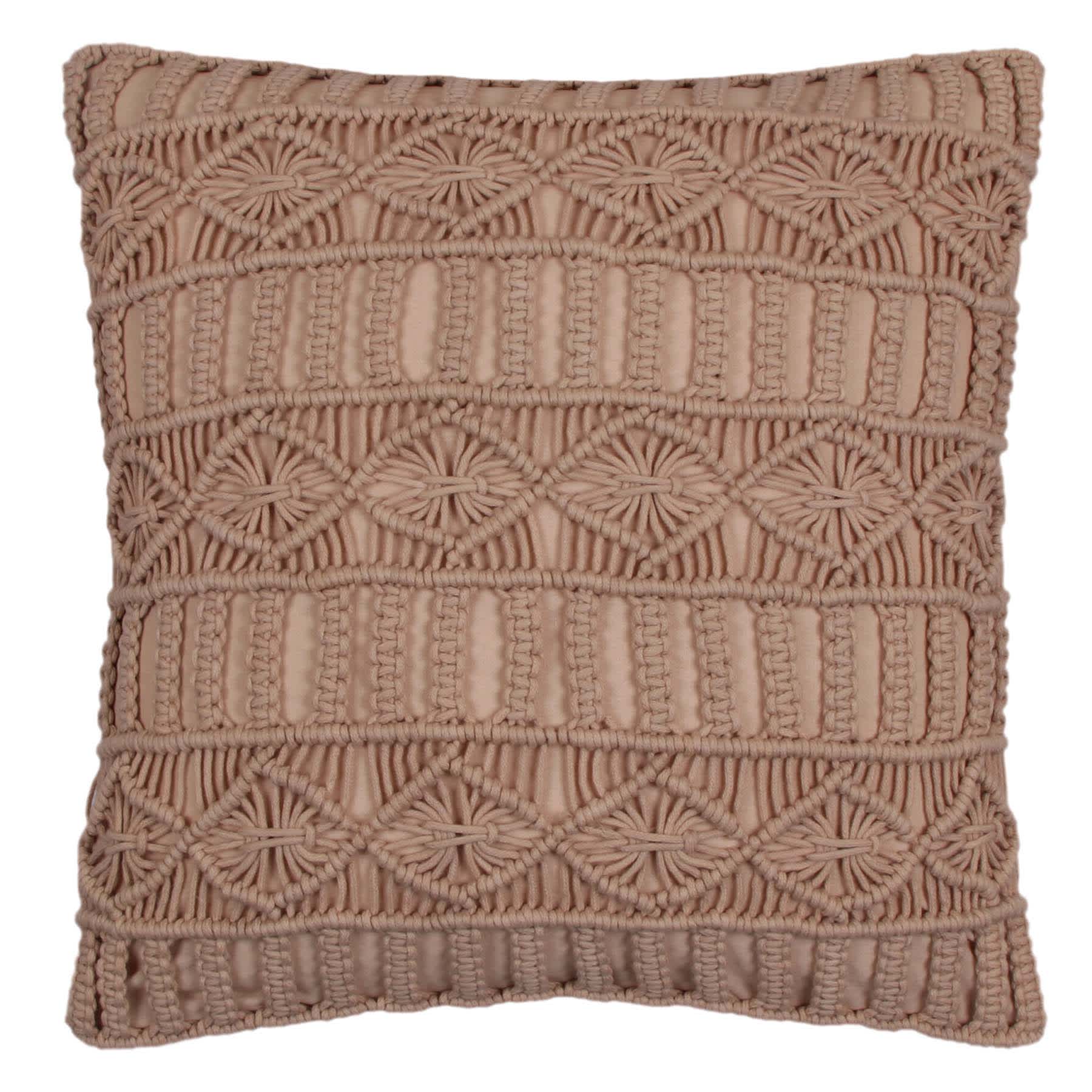 Taupe Macrame Throw Pillow, 18"