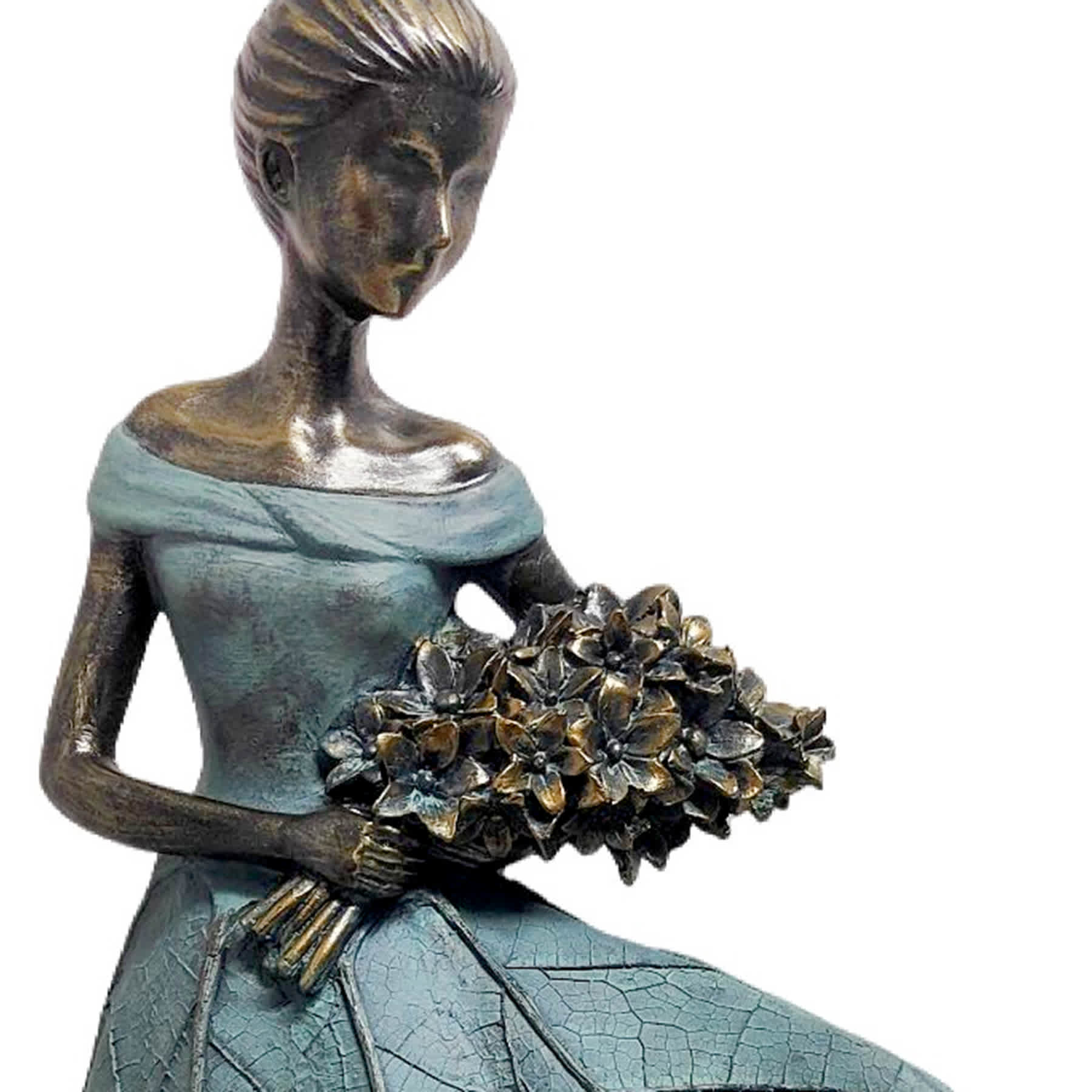 Girl Holding a Flower Bouquet Outdoor Garden Statue, 23"
