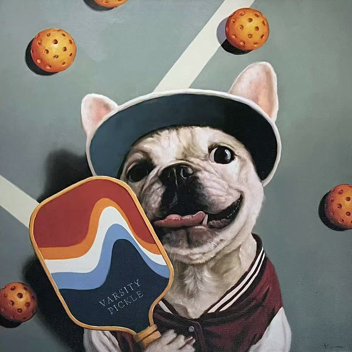Pickleball Players Puppy Canvas Wall Art, 12"