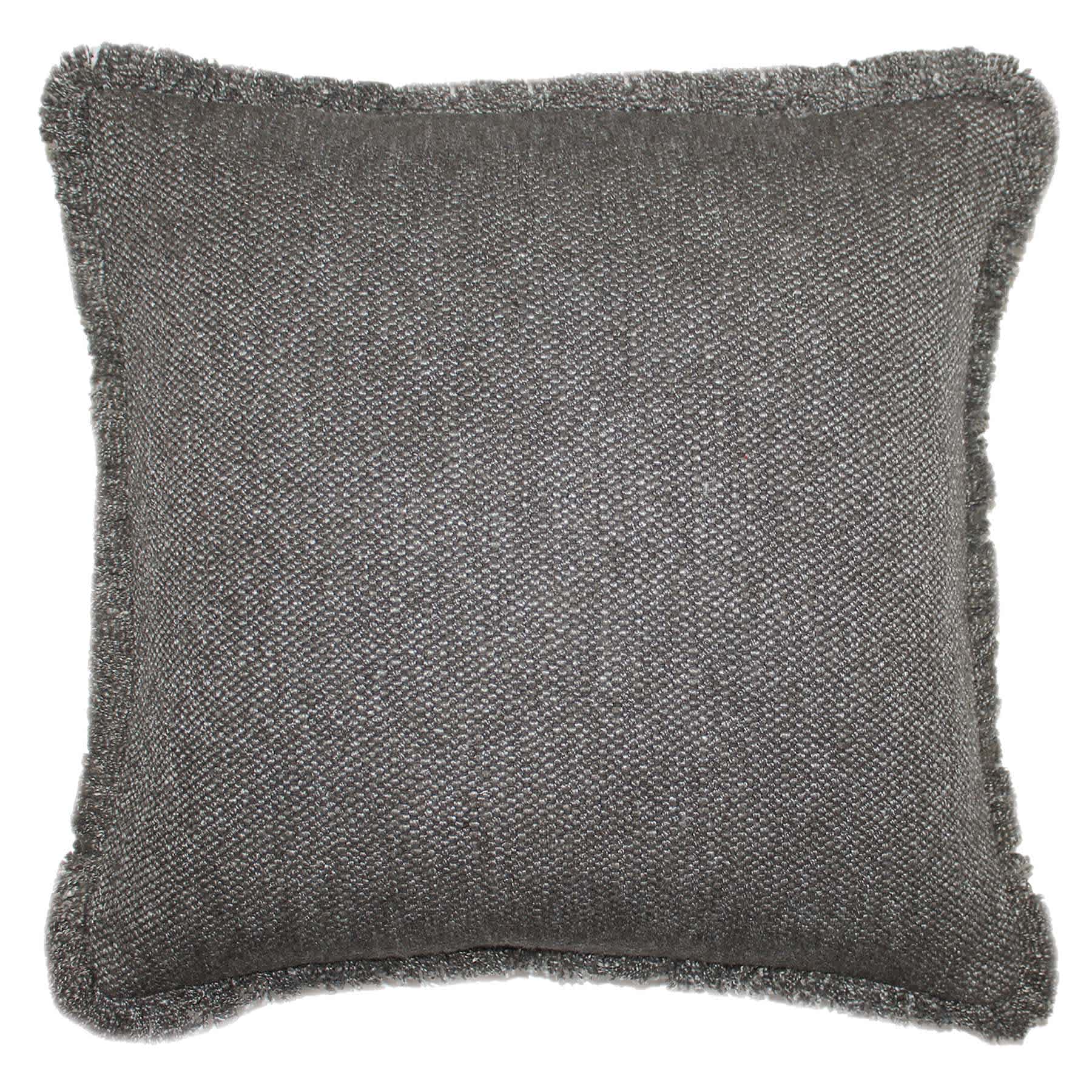 Found & Fable Dark Grey Solid Woven Fringe Outdoor Throw Pillow, 18"