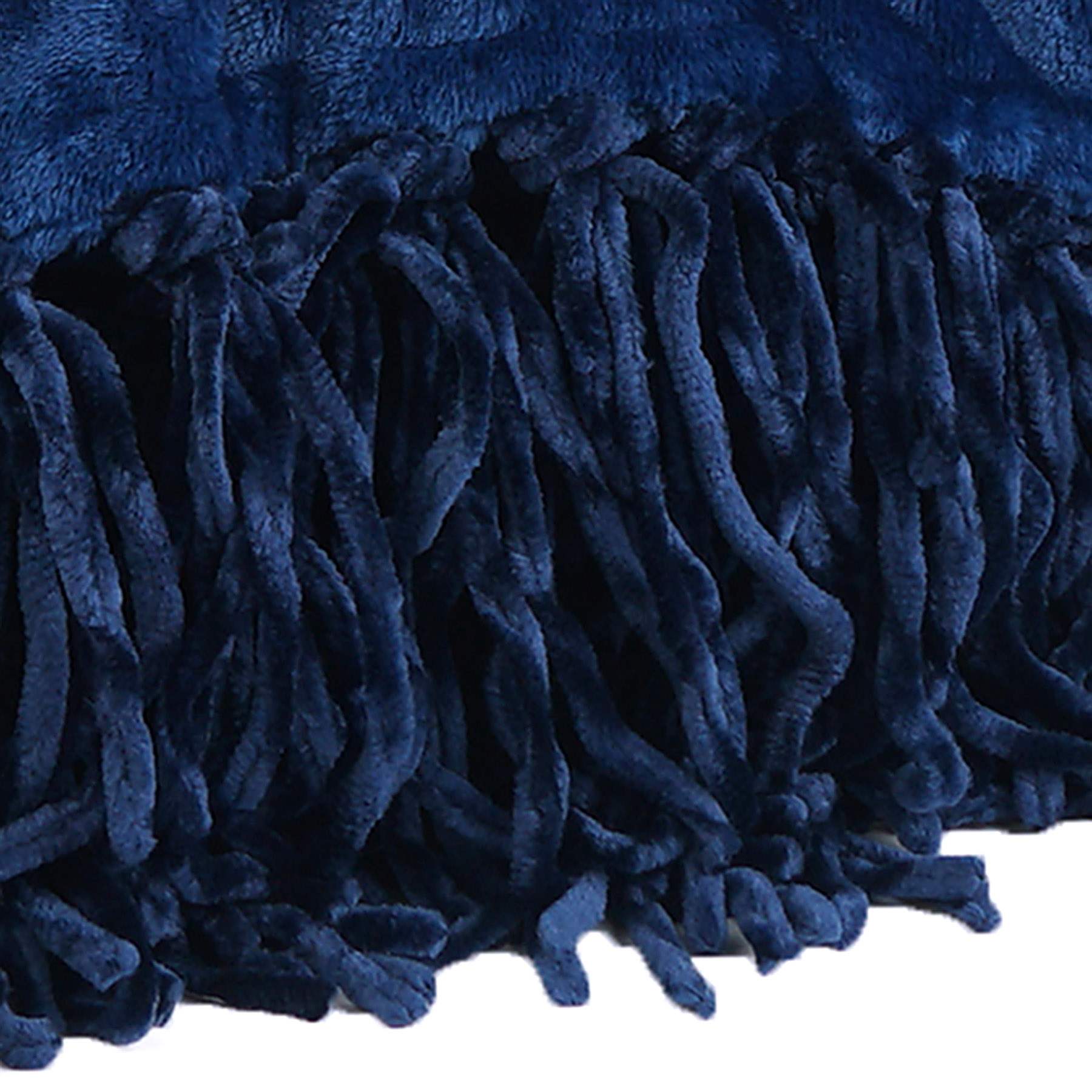 Navy Blue Fringe Throw Blanket, 50x60