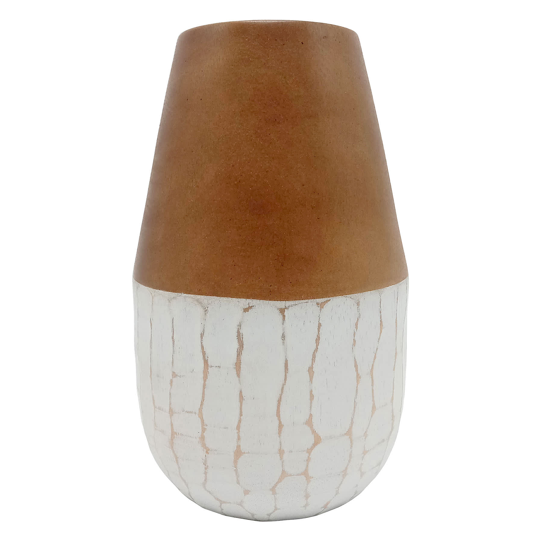White Wood Two-Tone Vase, 8"