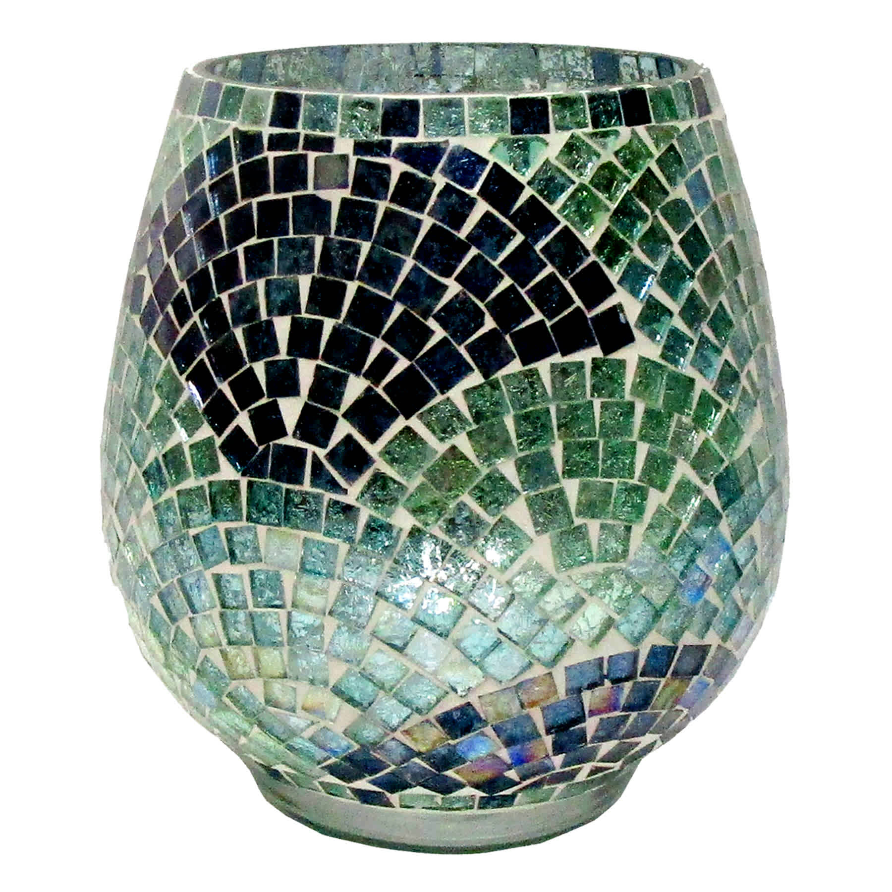 Ty Pennington Blue Mosaic Patterned Glass Hurricane, 6.5"