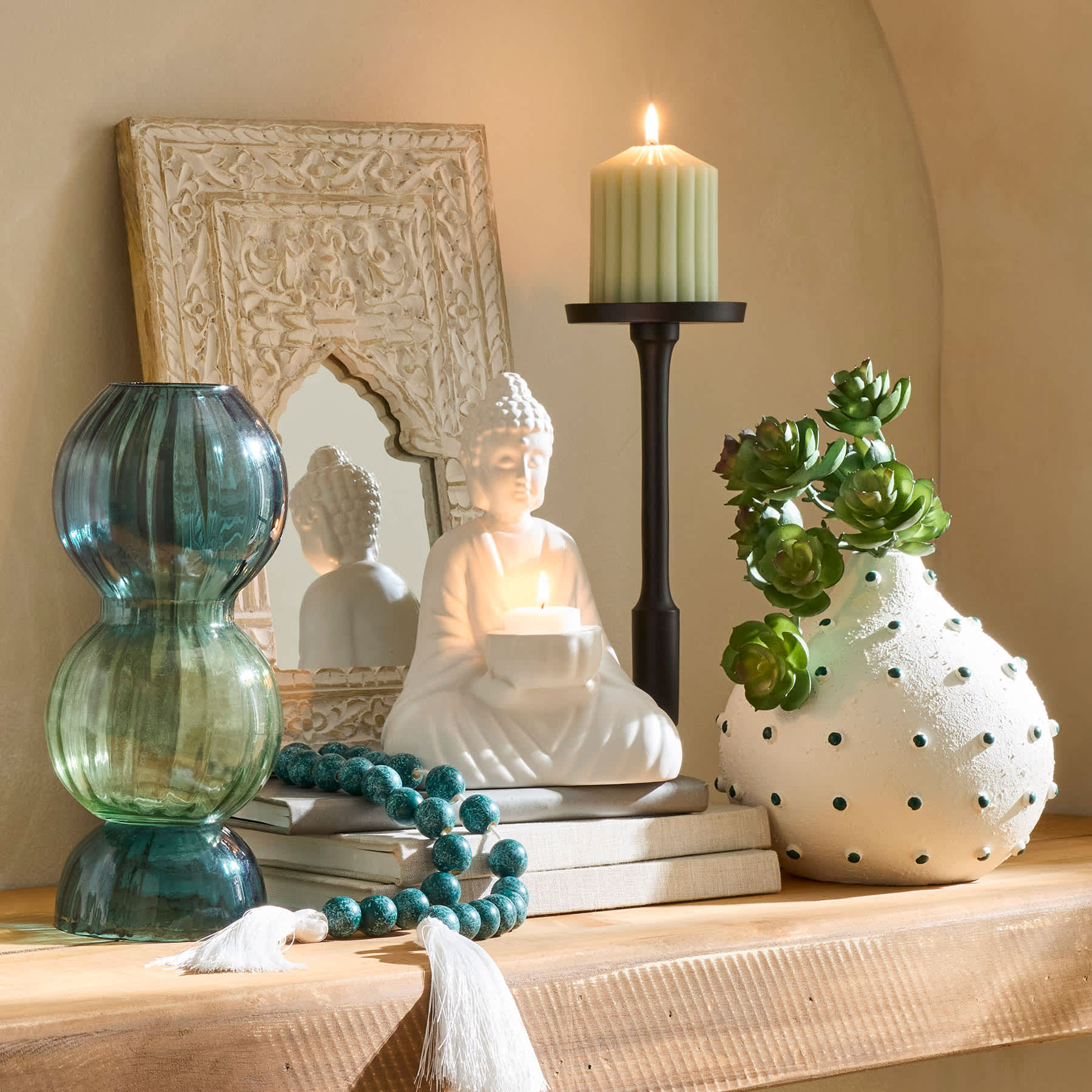 Found & Fable Green Glass Optic Ball Vase, 10"