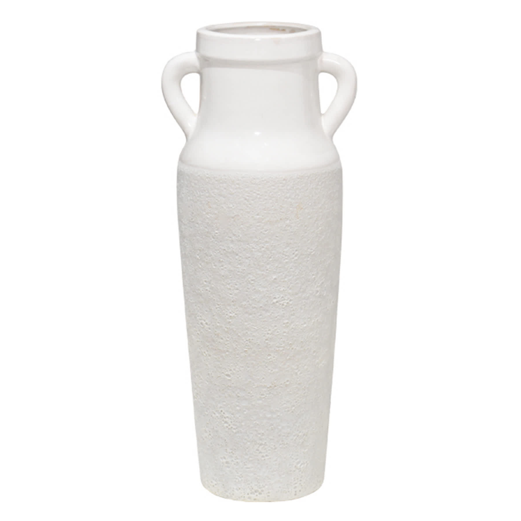 White Rough Ceramic Floor Vase with Handles, 24.4"