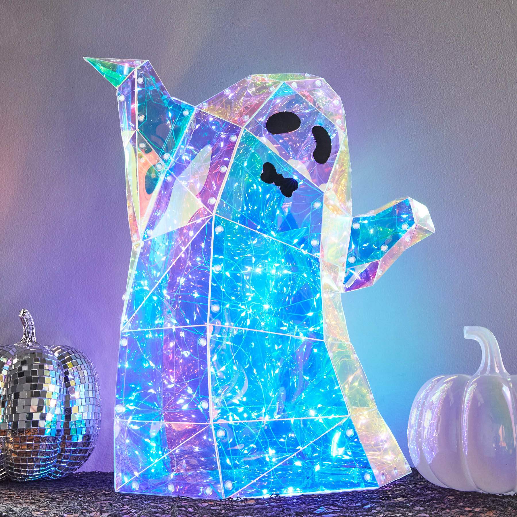 Hey Boo! Black Bow Ghost with White Cold LED Light, Battery Box