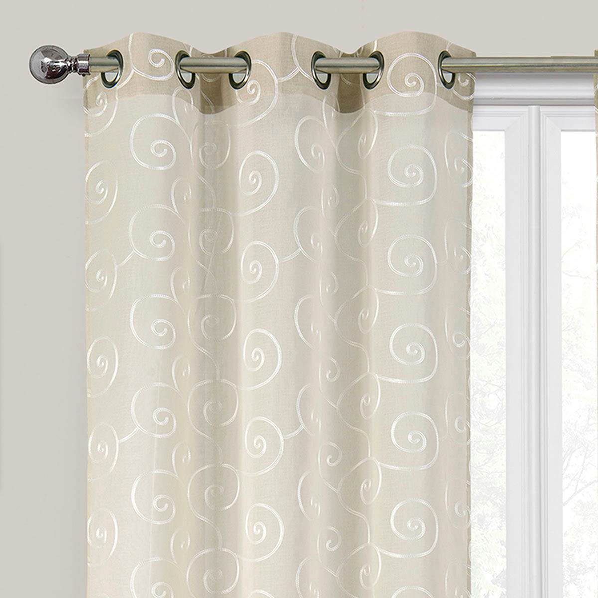 2-Pack Natural Embroidered Scroll Grommet Curtain Panels, 84"