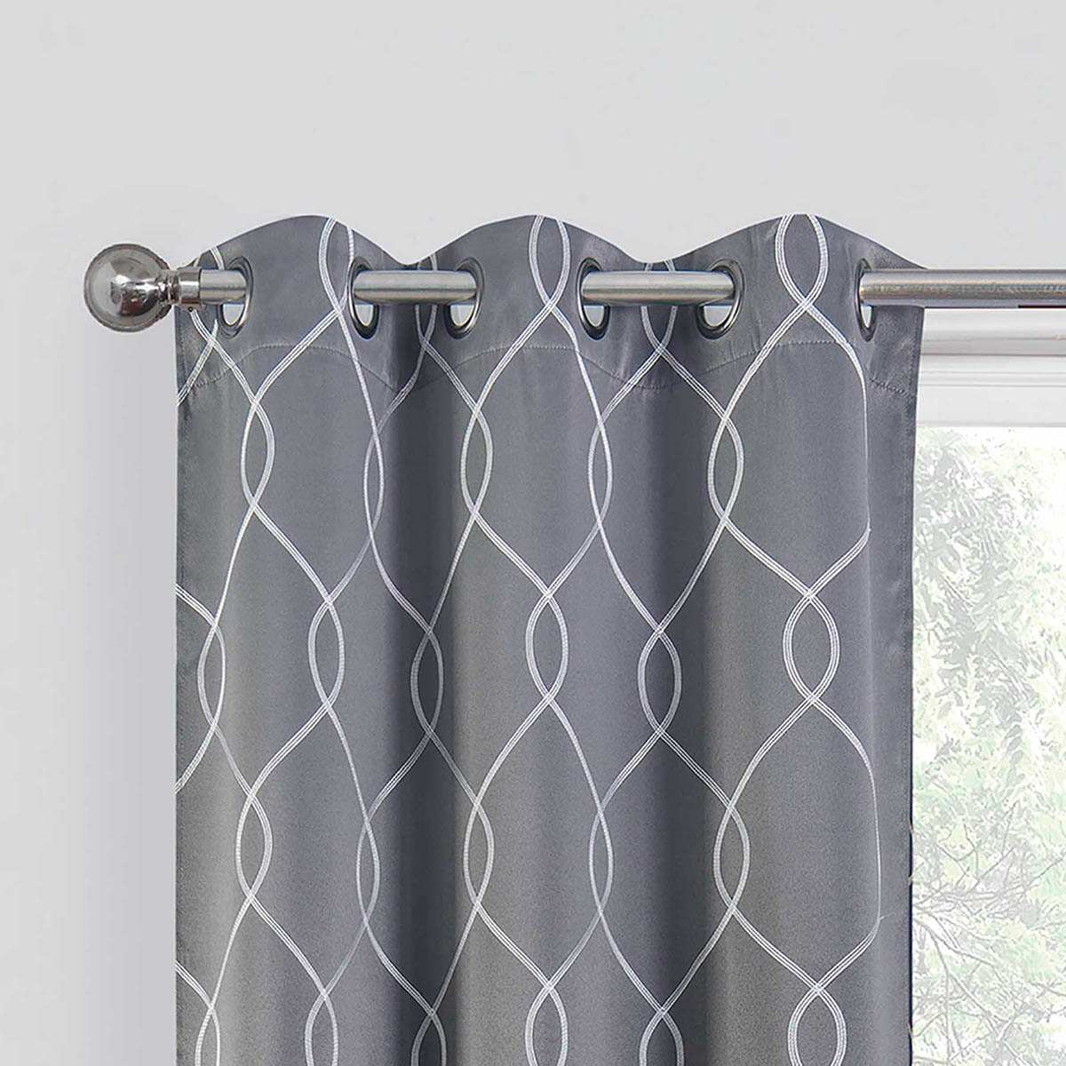 2-Pack Grey Embroidered Blackout Grommet Curtain Panels, 84"