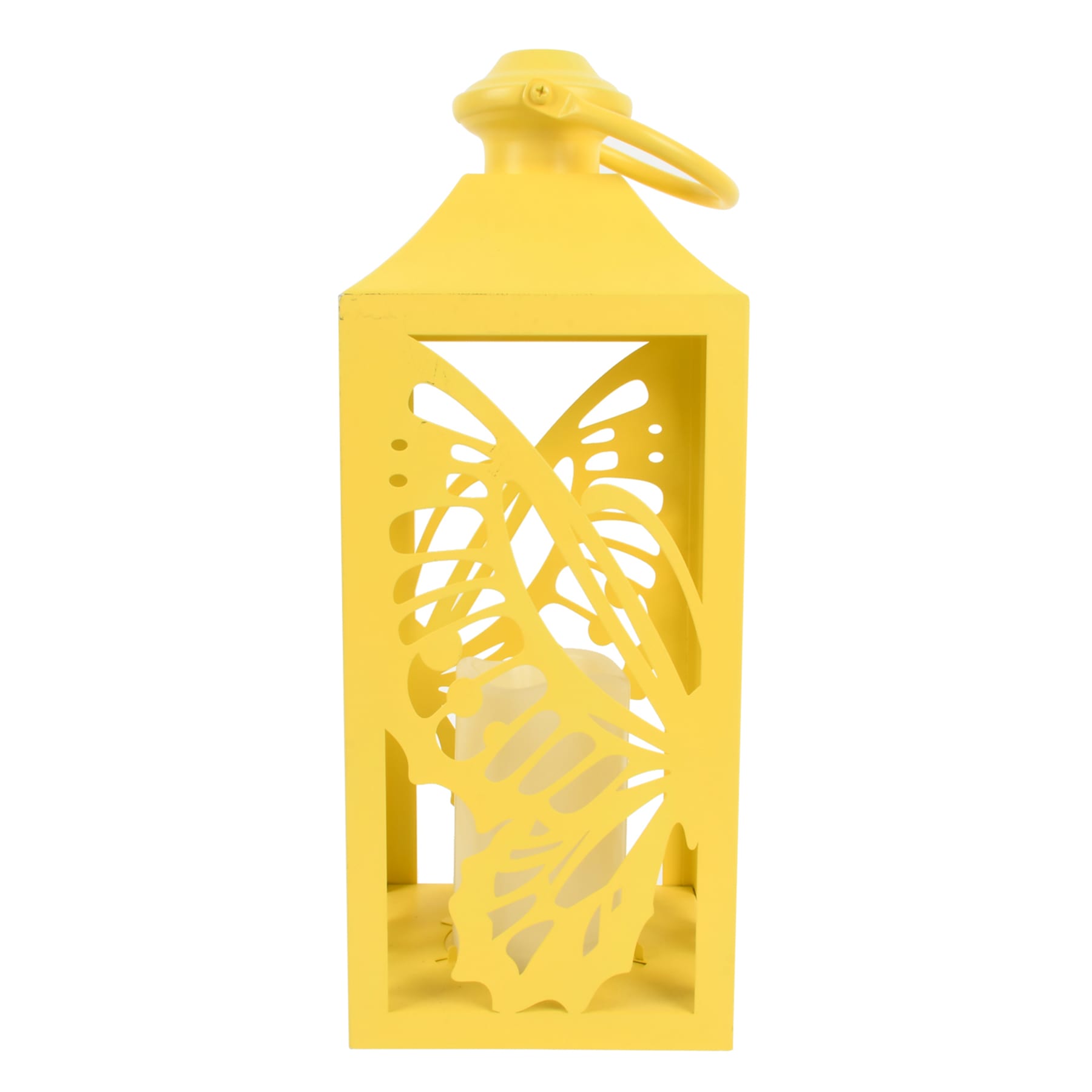 Yellow Butterfly Outdoor Solar Lantern, 15"