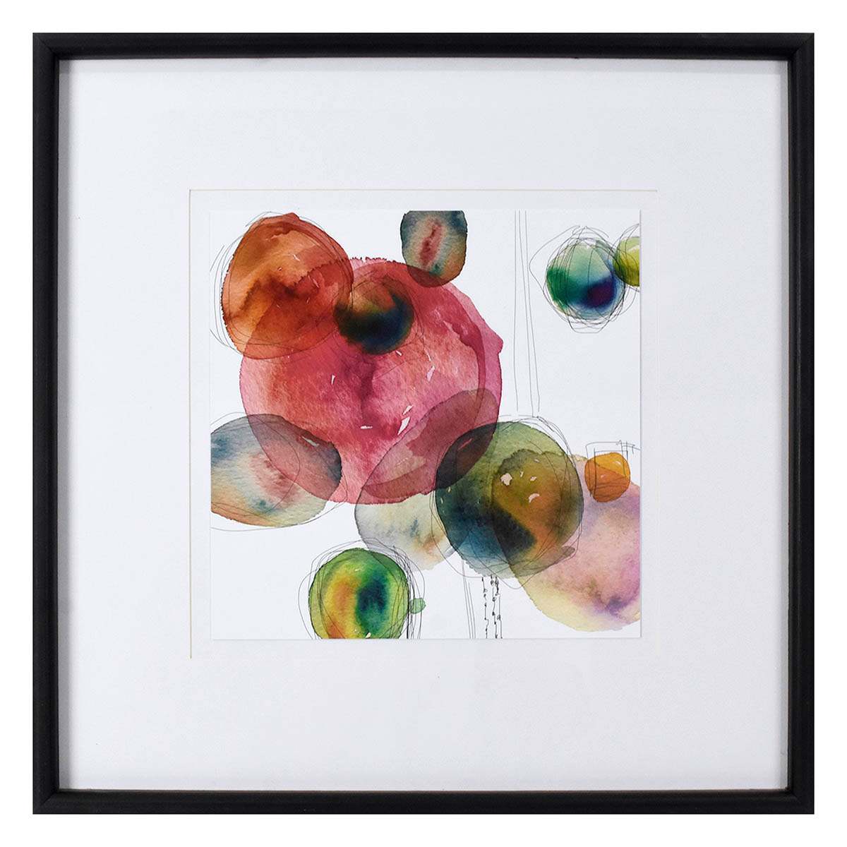 Glass Framed Colorful Abstract Print Wall Art, 21"