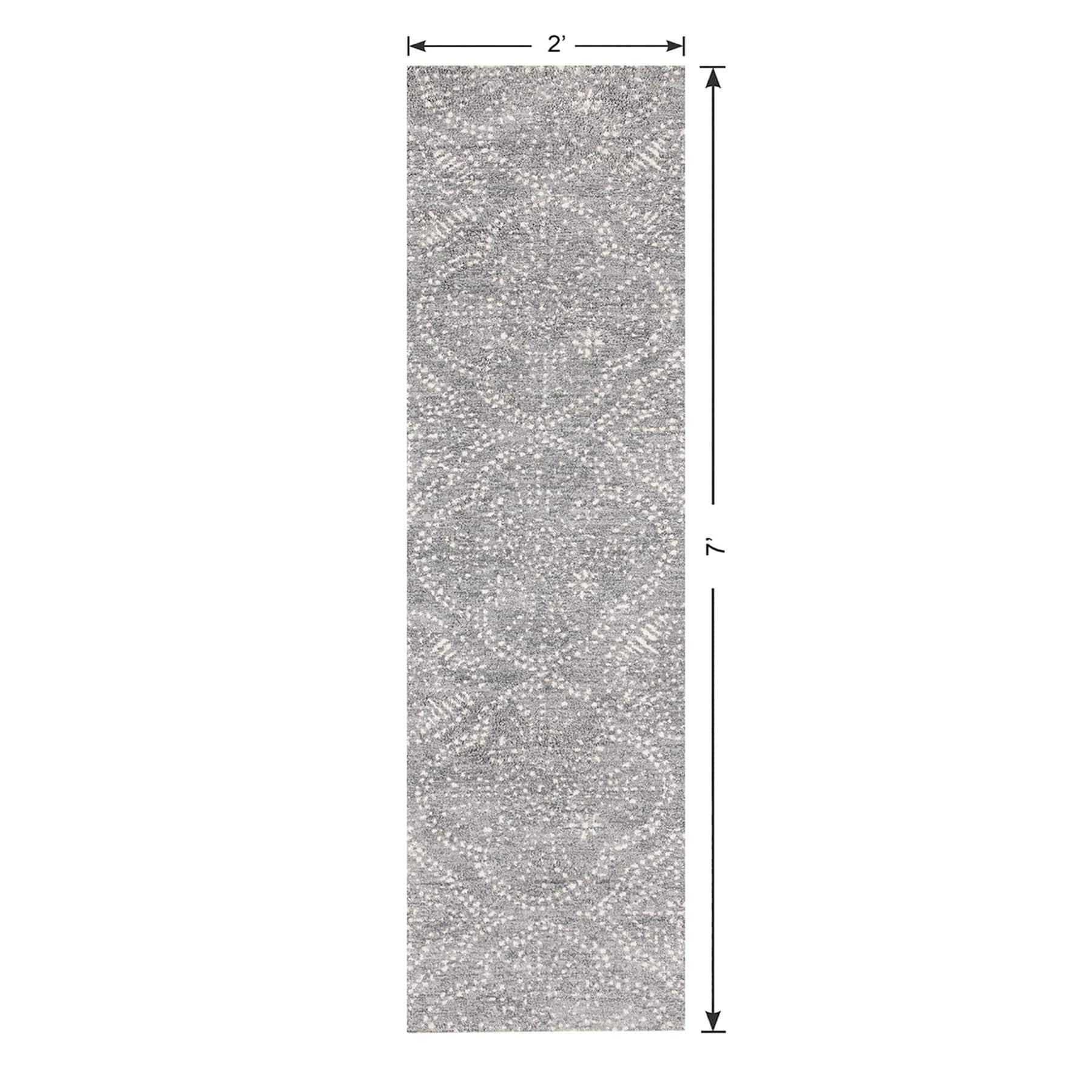 (C191) Hayne Grey Floral Shag Runner, 2x7