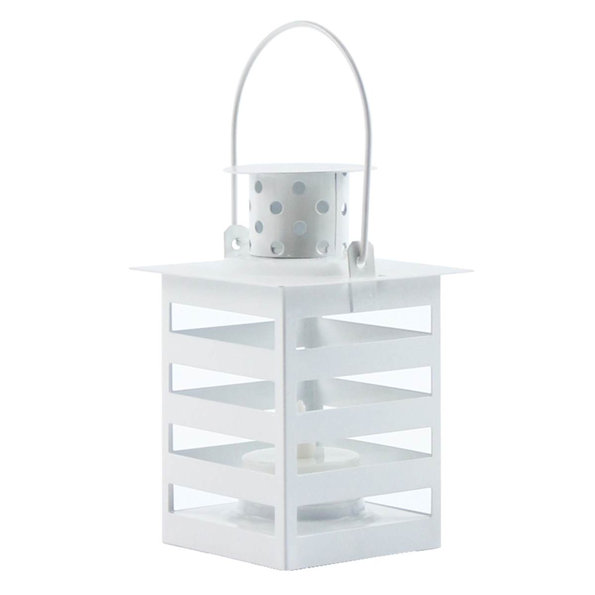 White Metal Lantern with LED Tealight Candle, 4.5"