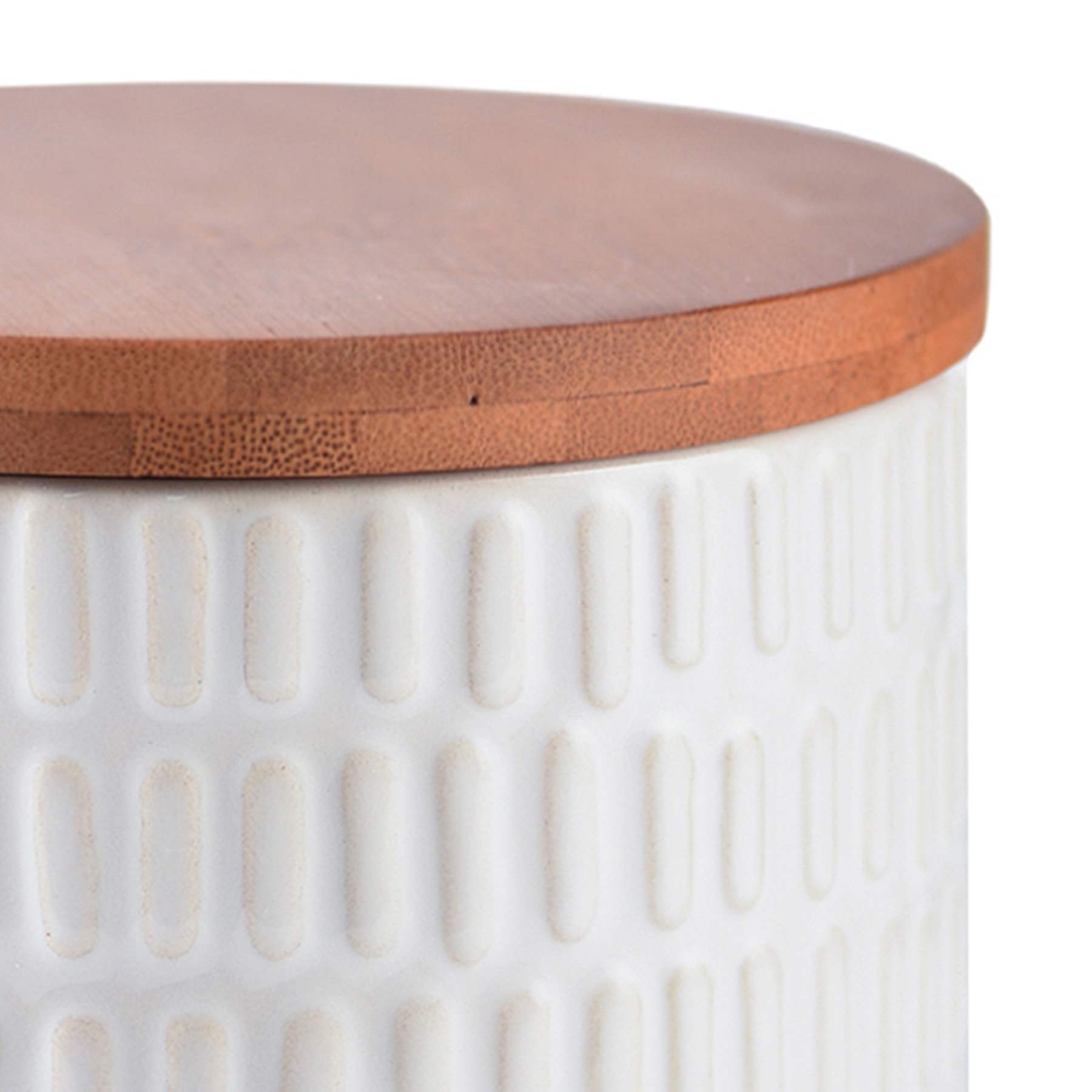 White Vertical Dash Stoneware Canister, 5"