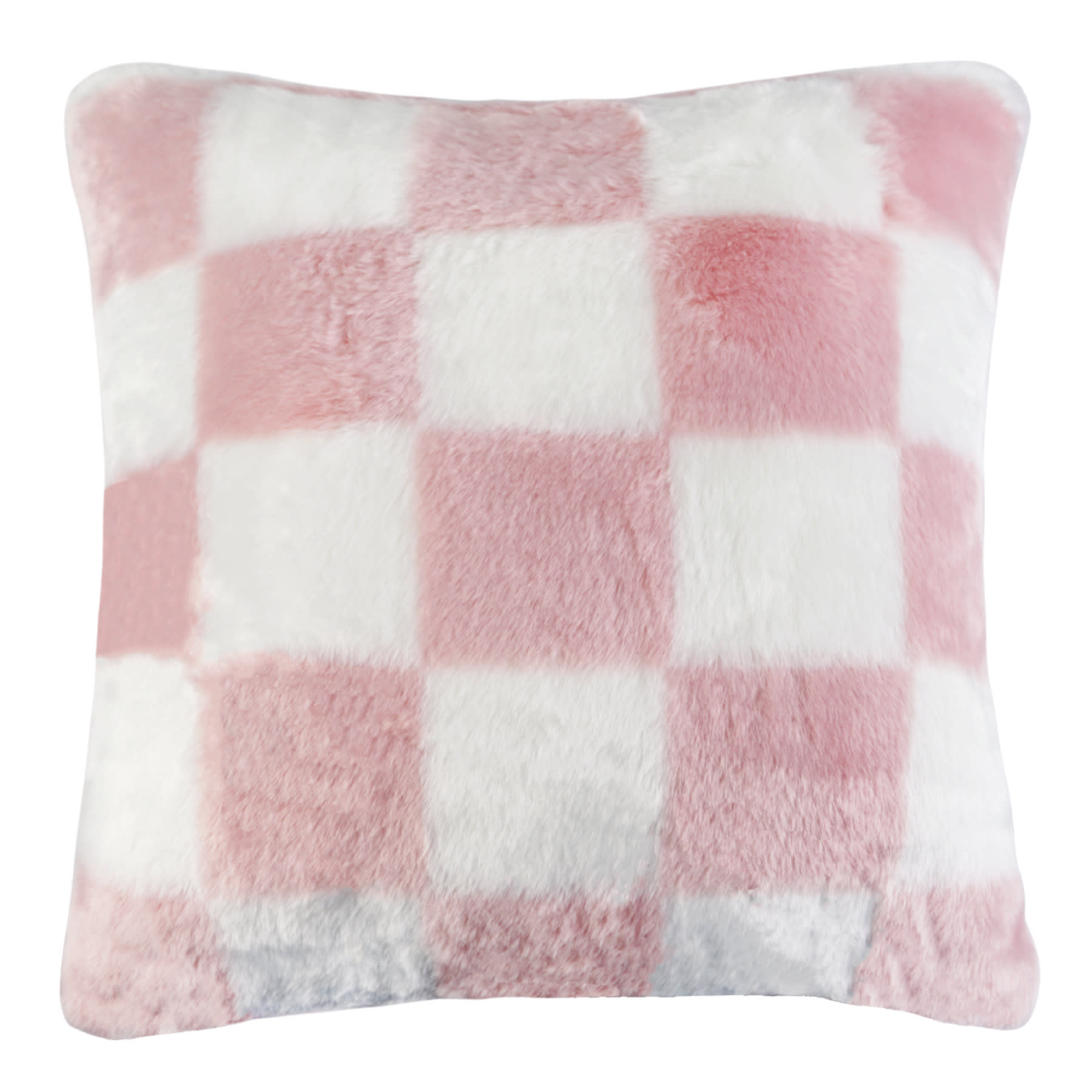 3-Pack Pink & White Checkered Faux Fur Throw Pillows
