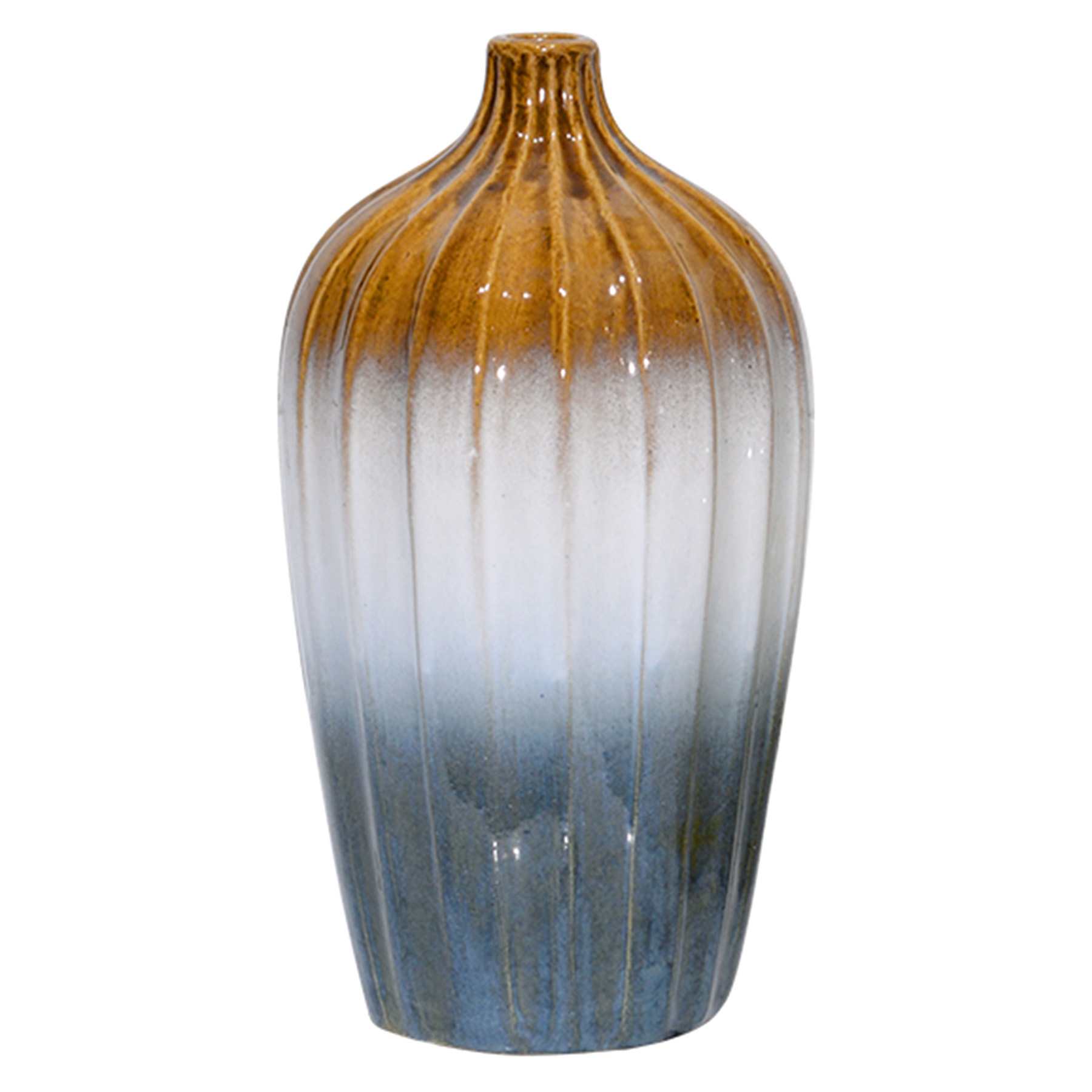 Brown, White, & Blue Ceramic Decorative Vase, 11.8"