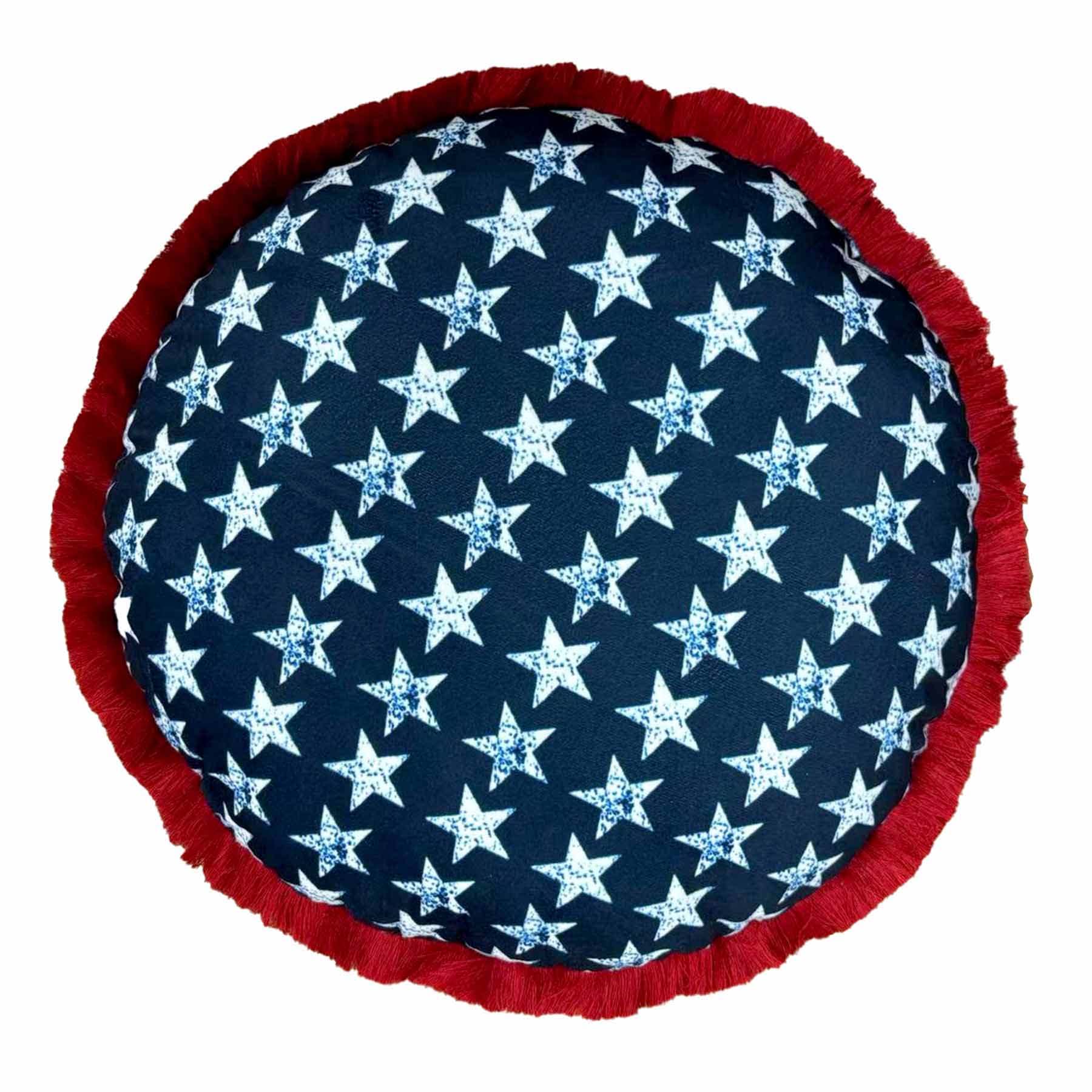 Honeybloom Patriotic Stars Round Fringe Throw Pillow, 16"