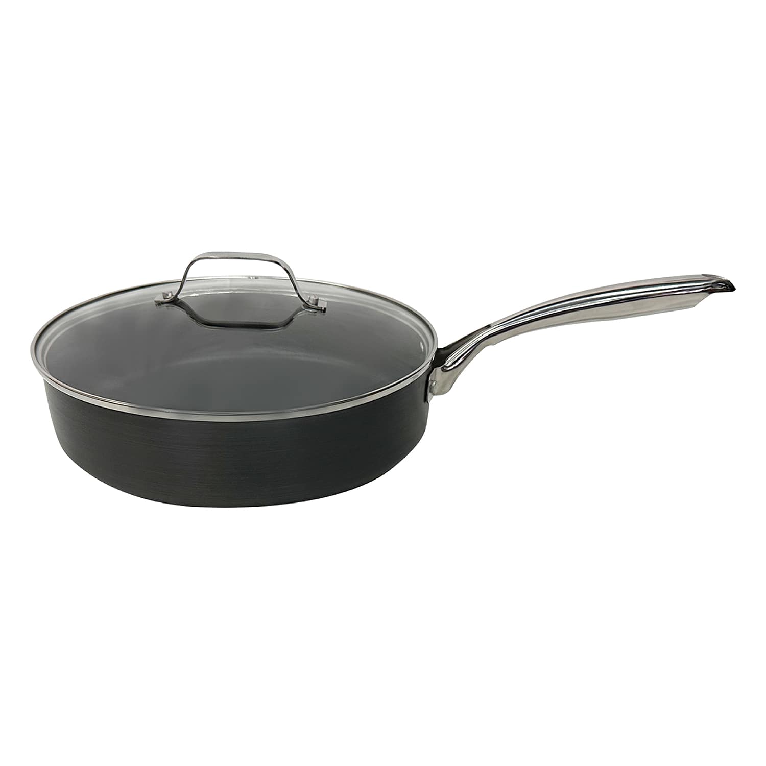 Black Hard-Adonized Jumbo Saute Pan with Lid, 5qt
