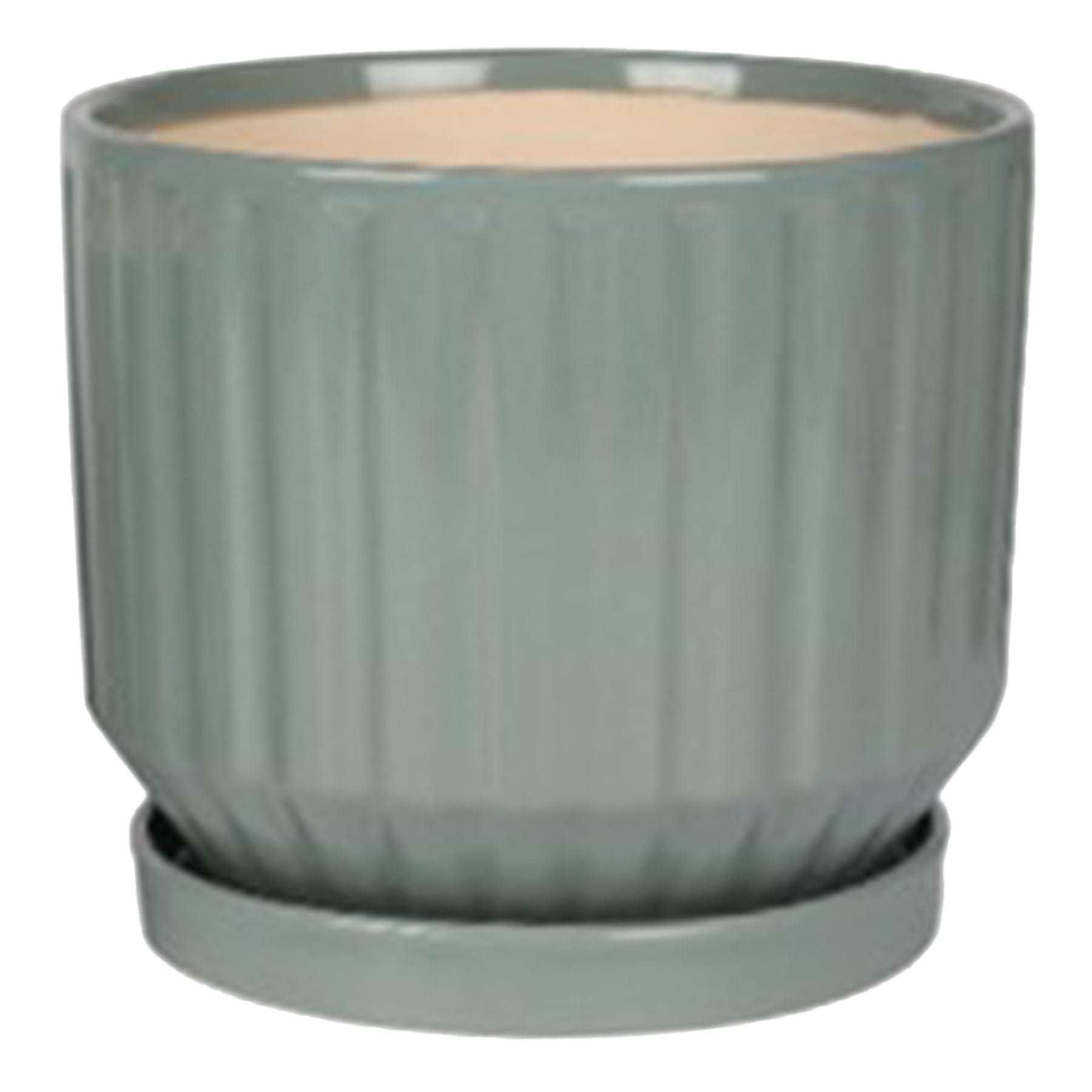 Indoor Sage Glazed Planter with Saucer, Small