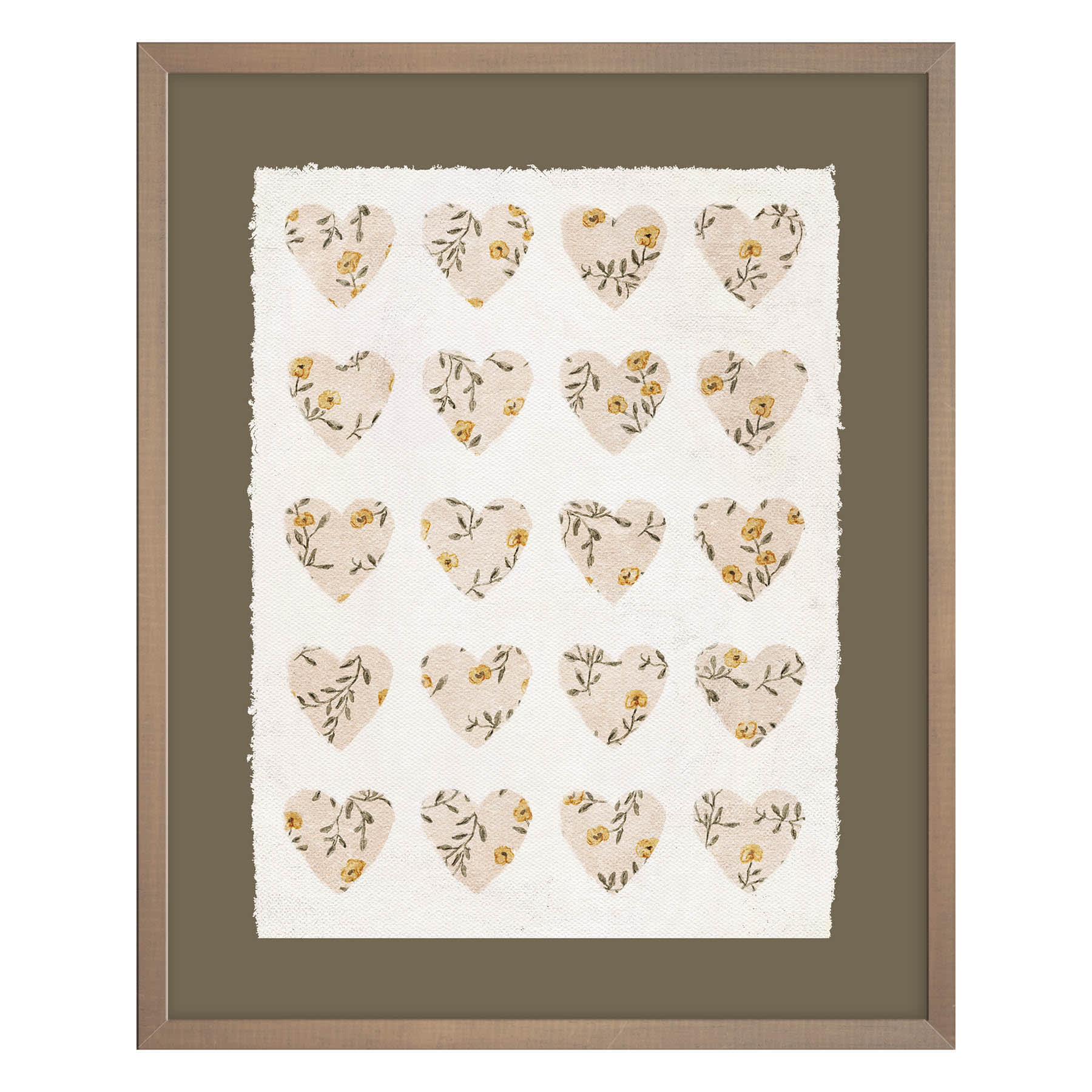 Honeybloom Glass Framed Floral Hearts Print Wall Art, 13x15