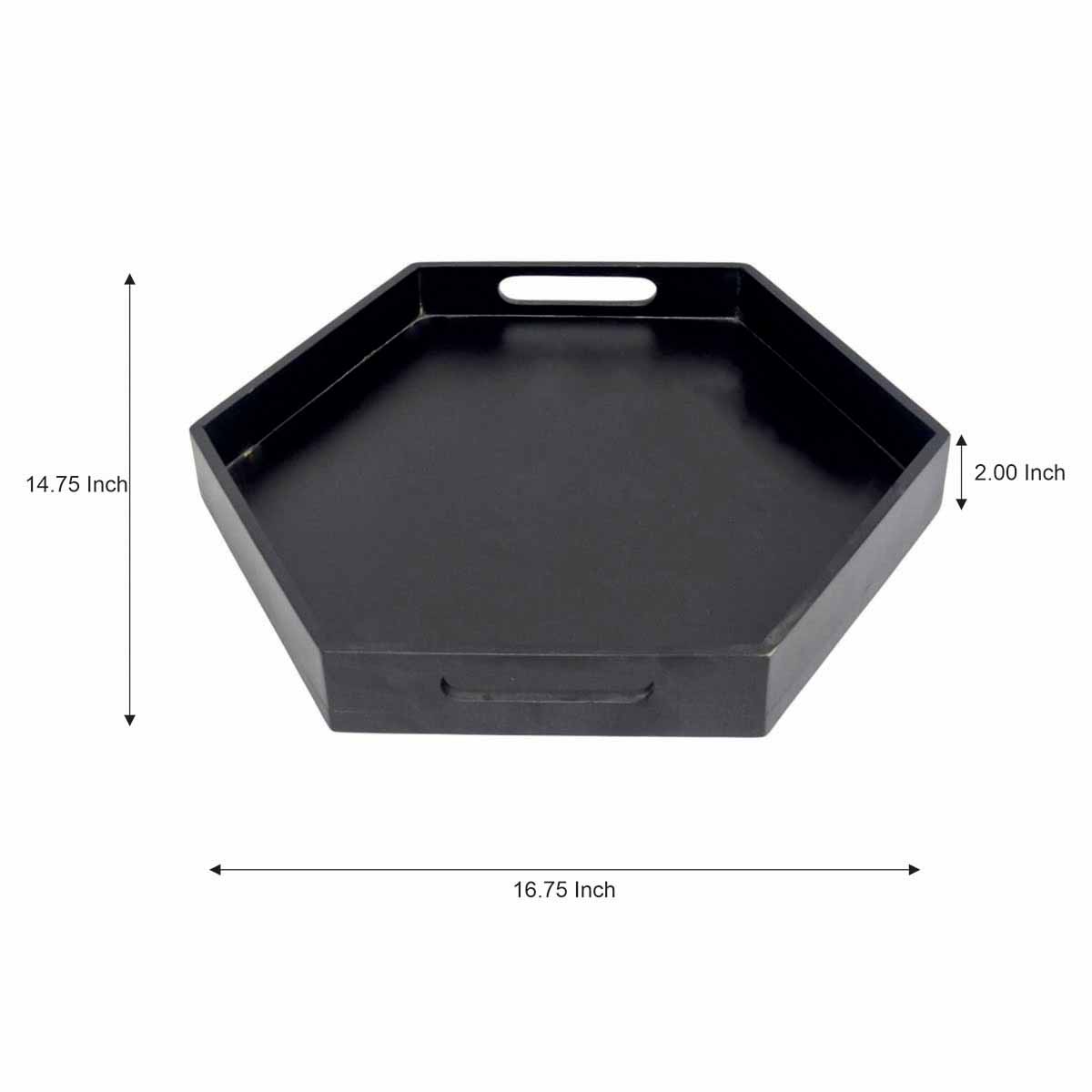 Large Black Hexagon Acacia Wood Tray, 17"