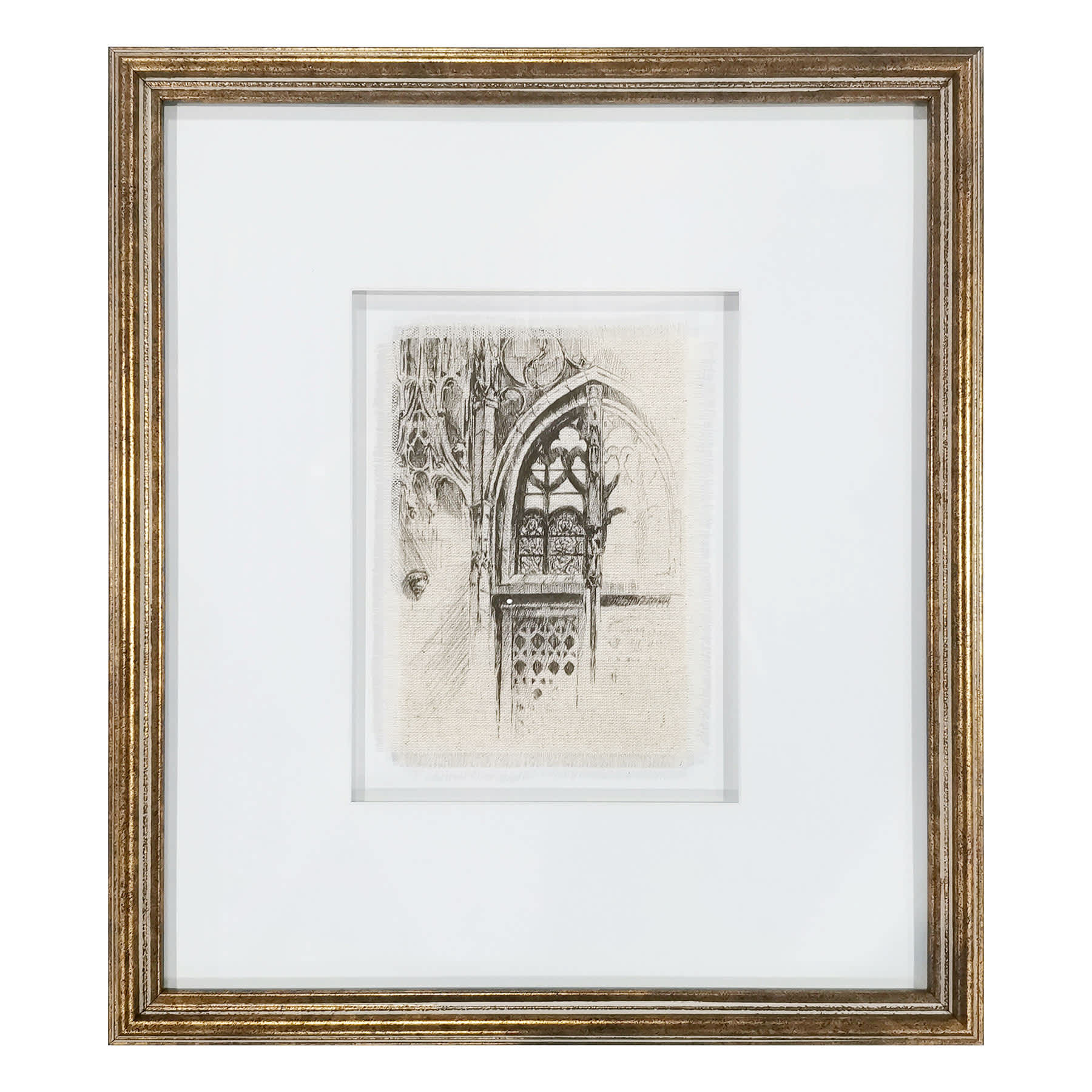 Providence Glass Framed Sketch Window I Fringe Linen Wall Art, 13x15
