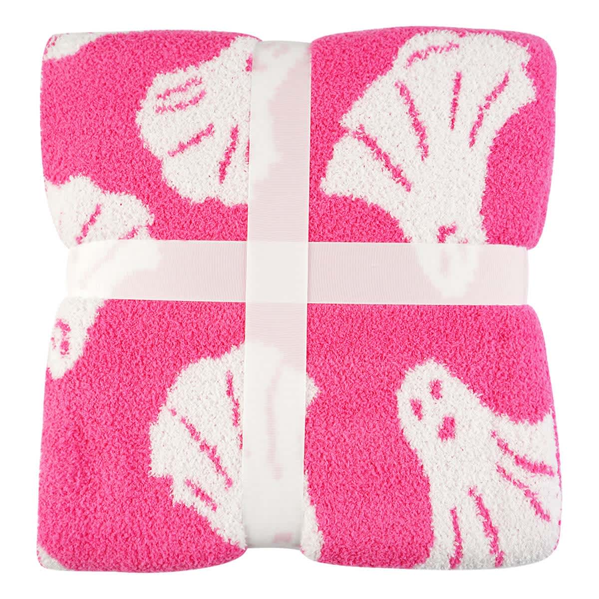 Hey Boo! Pink Ghosts Cozy Knit Throw Blanket, 50x60