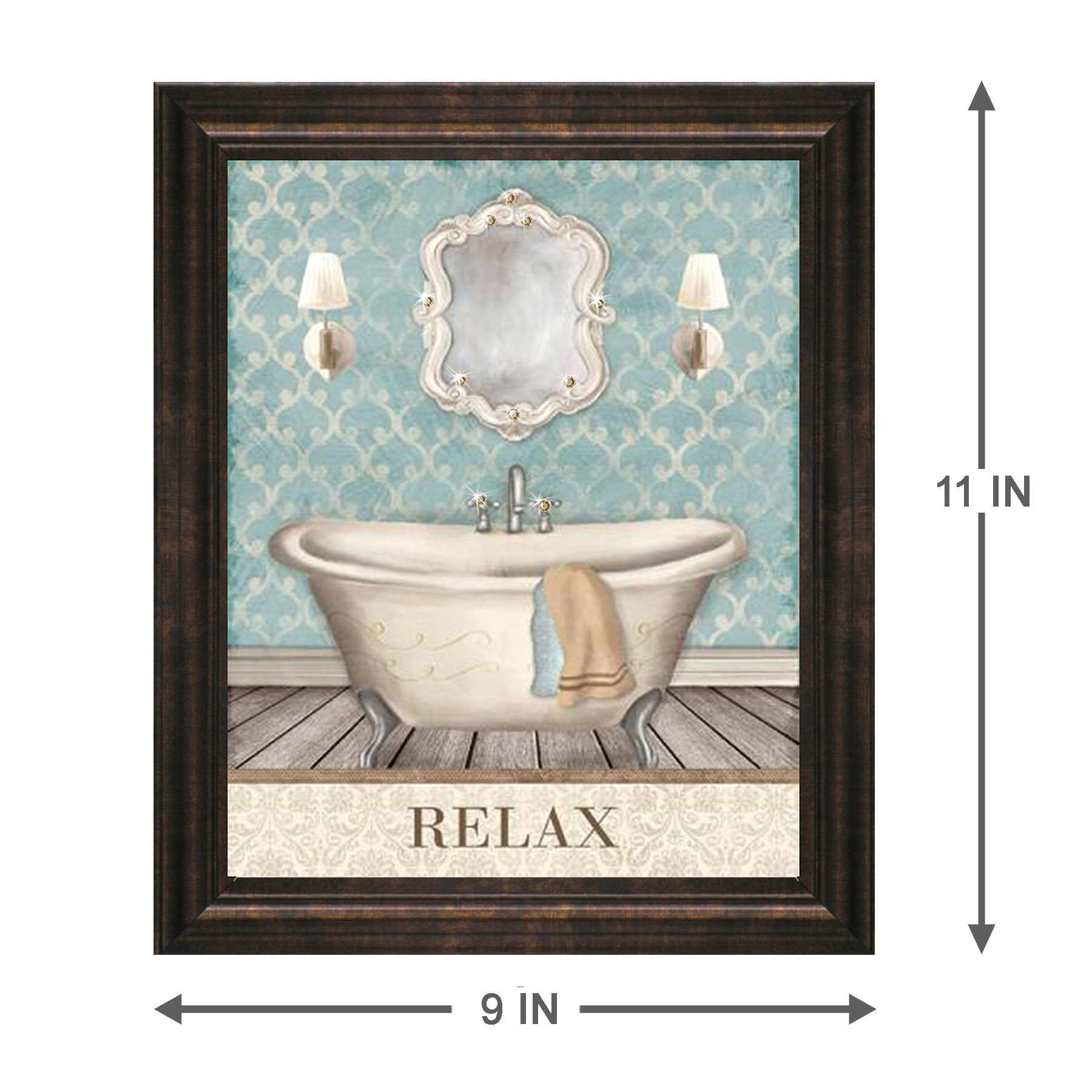 Glass Framed Relax Bathtub Wall Art, 9x11