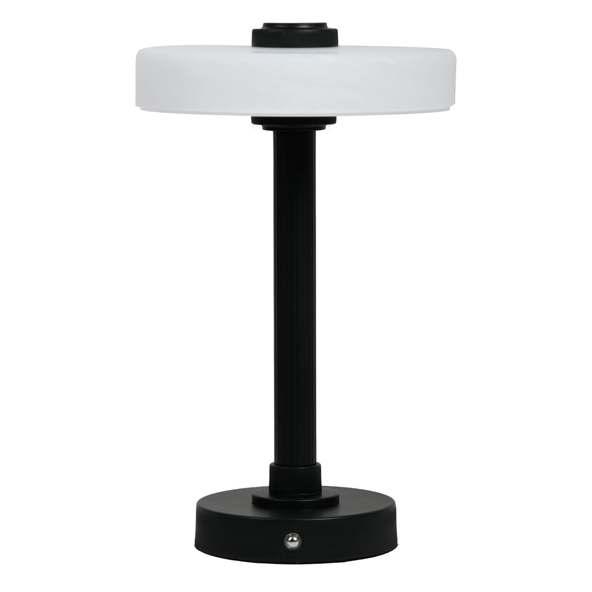 Black Metal Portable Rechargeable Lamp with Glass Shade, 12"