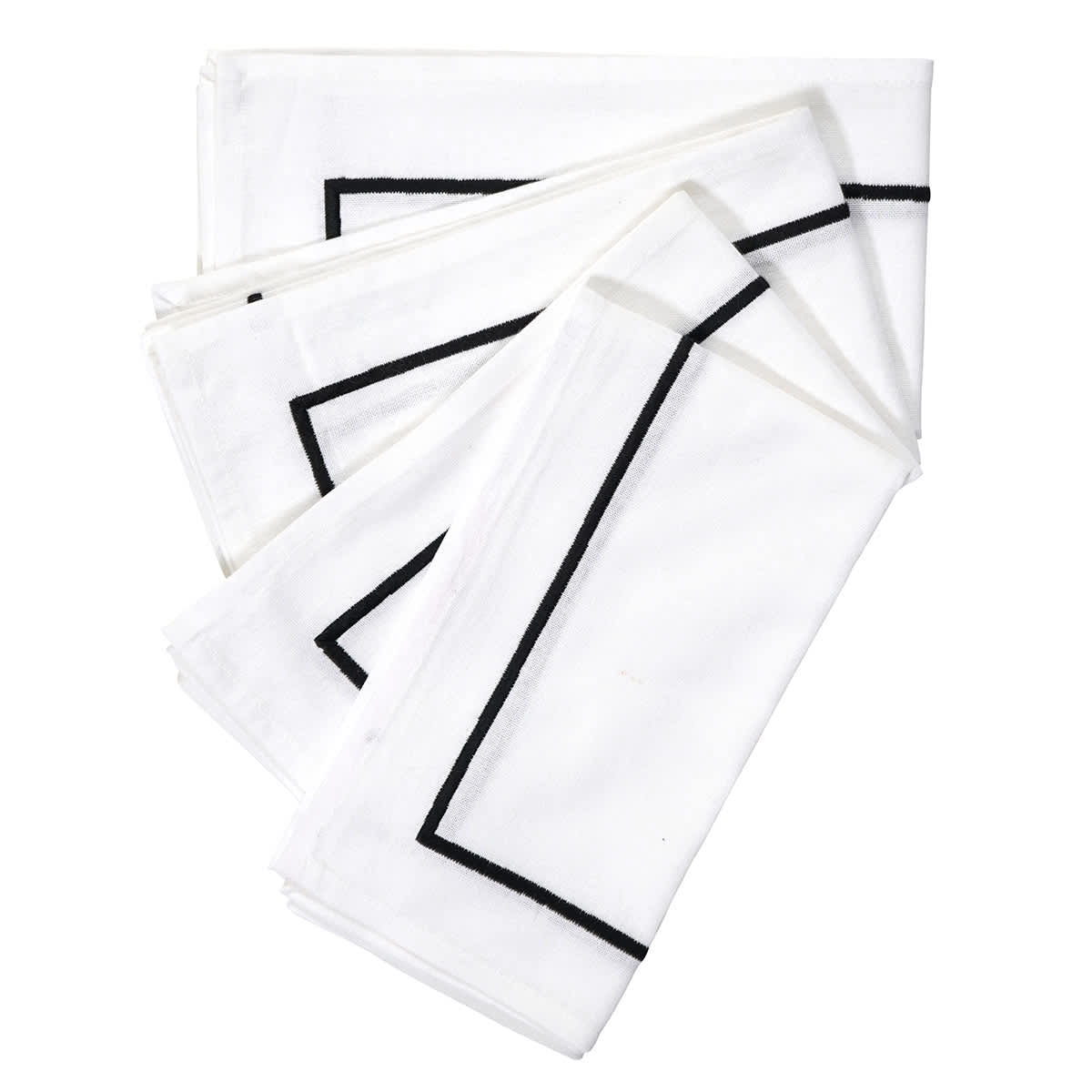 Set of 4 Black Embroidered White Napkins, 20"