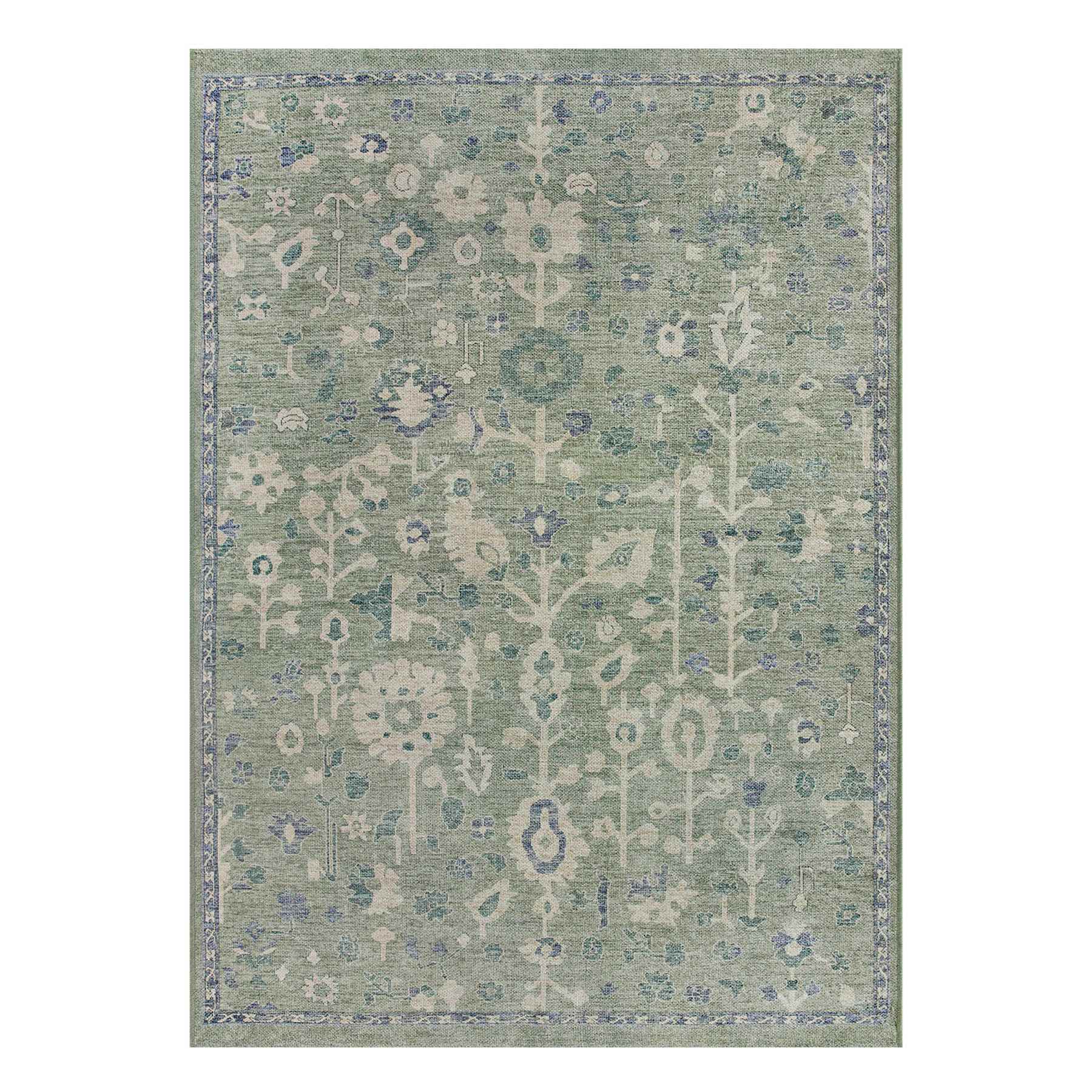 (B897) Honeybloom Green Floral Medallion Washable Area Rug, 5x7