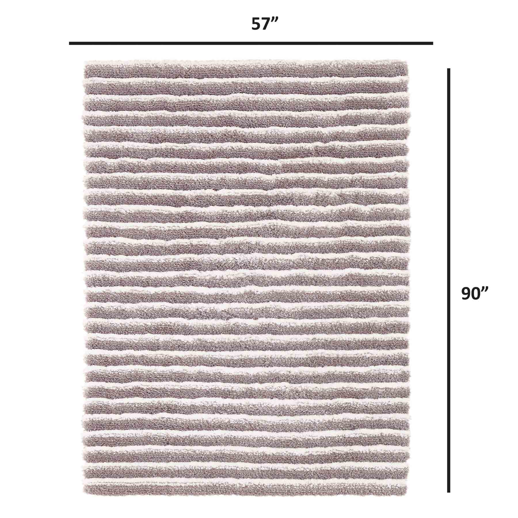 (A368) Silver Striped High-Low Microfiber Area Rug, 5x8