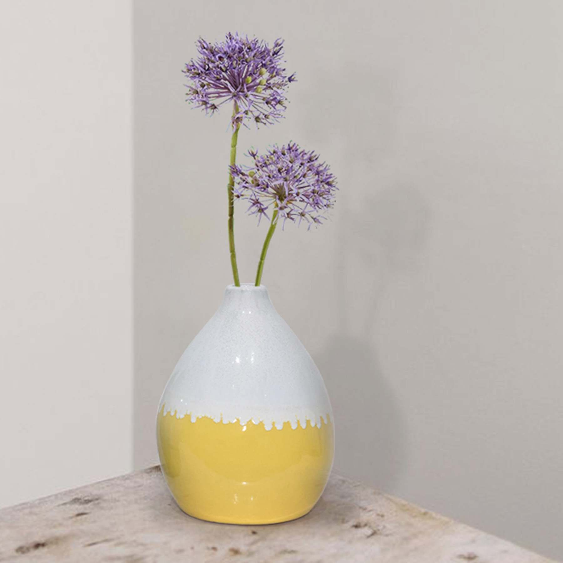 White and Yellow Ceramic Vase, 11.8"