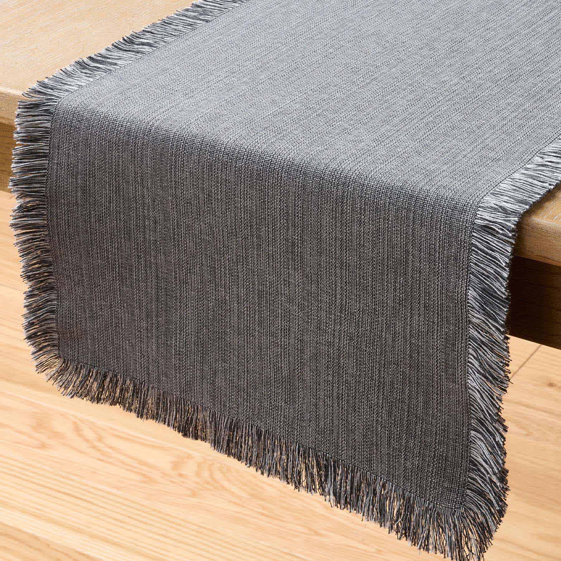 Black & Grey Zara Table Runner with Fringe, 72x14