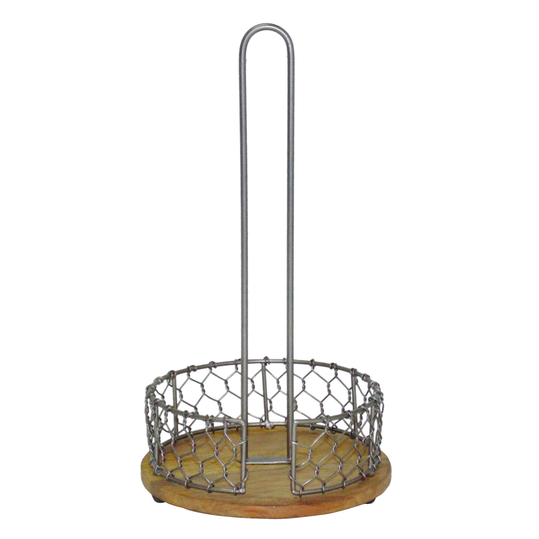 Iron Chicken Wire Paper Towel Holder with Mango Wood Base