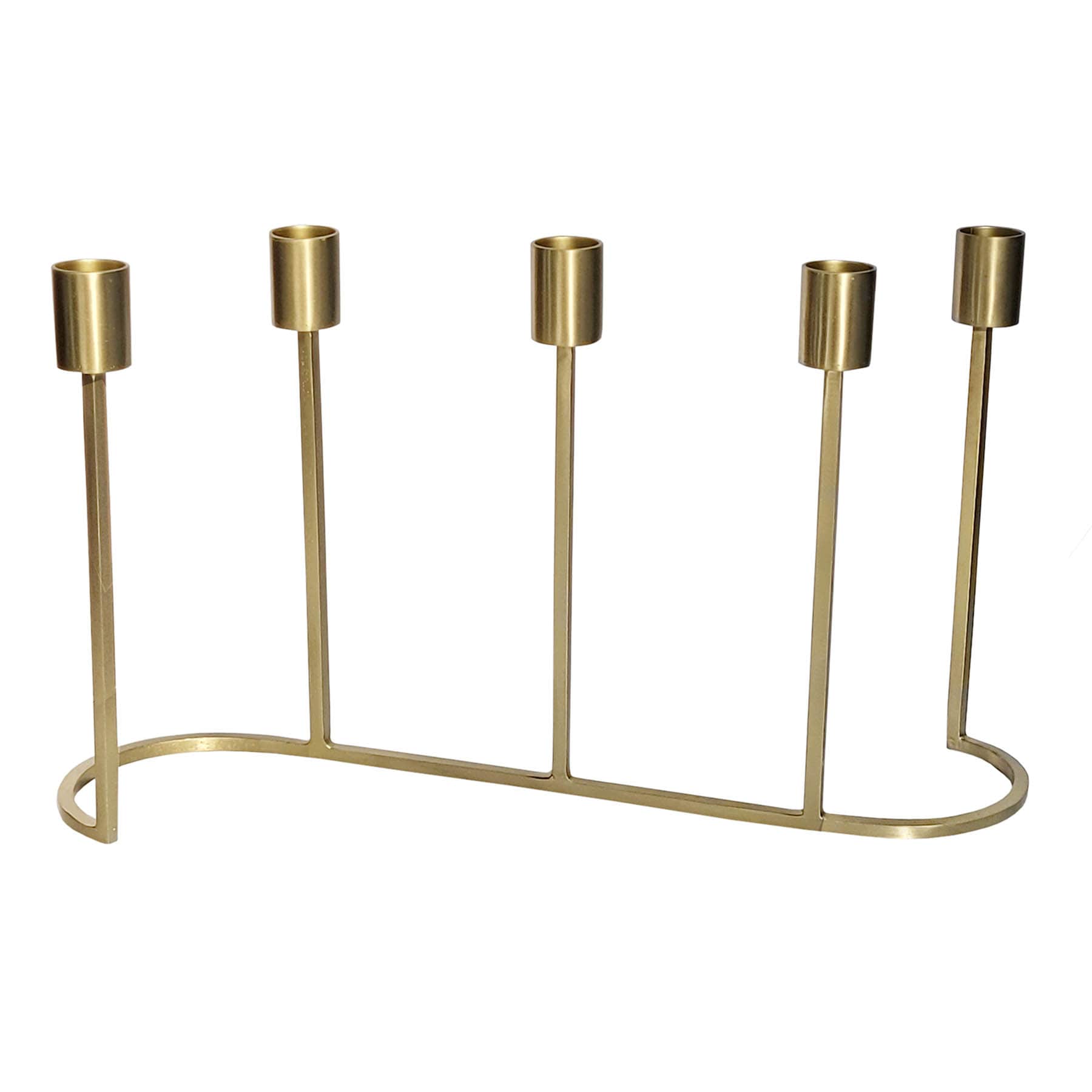 Gold 5-Candle Taper Holder with Curved Line Base, 14"