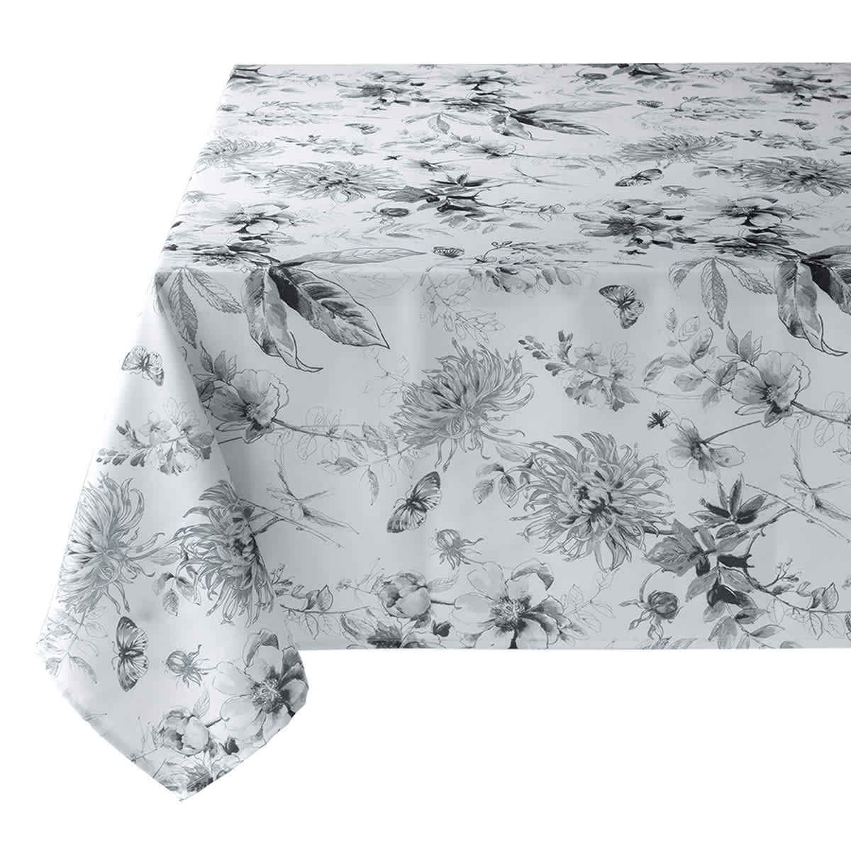 Black & White Blooming Floral Tablecloth, 60x84