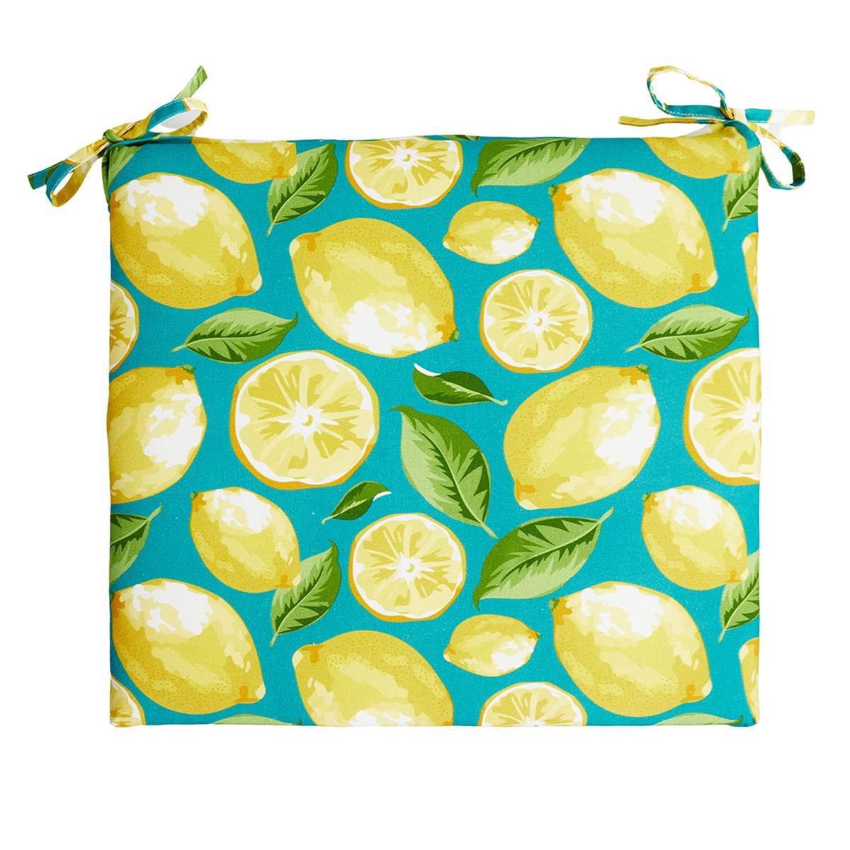 Teal & Lemon Outdoor Square Seat Cushion