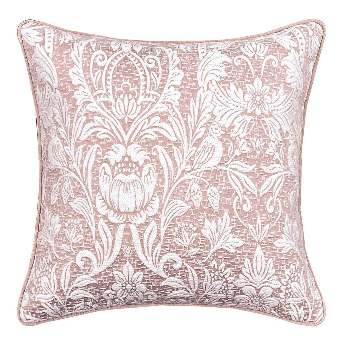 Blush Floral Damask Throw Pillow, 18"