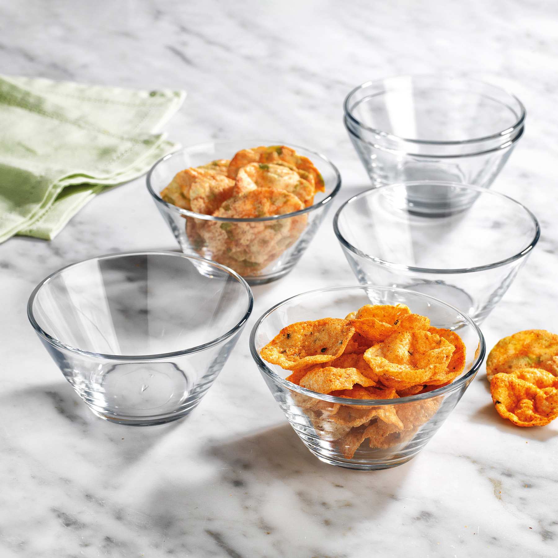 Set of 6 Round Clear Snack Bowls, 11oz