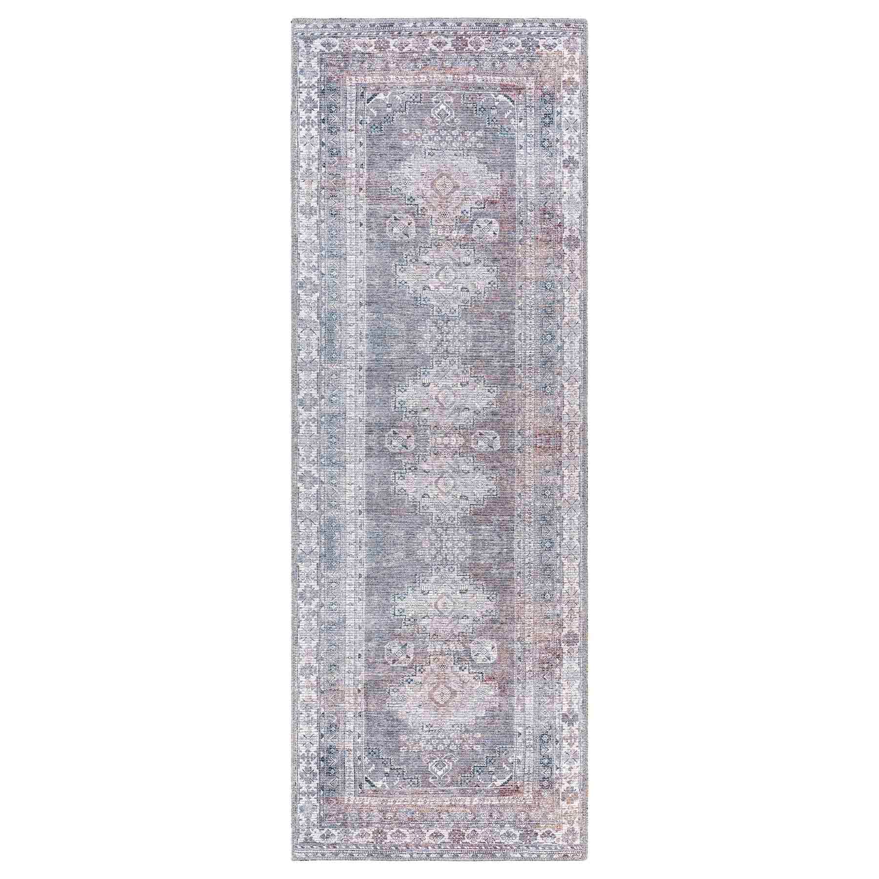(B785) Colin Blue Medallion Washable Runner, 2x7